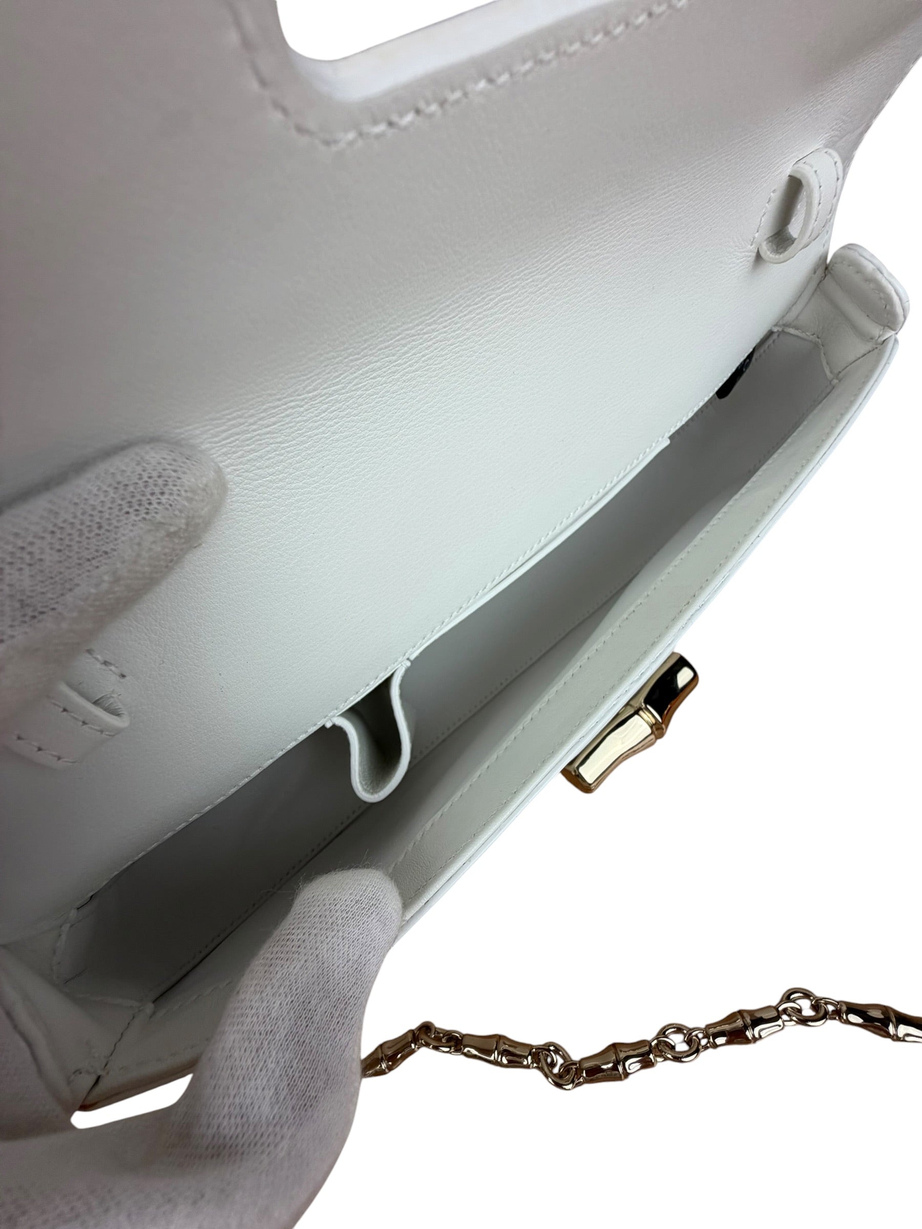 Gucci White Leather Bamboo Night Small Clutch/Pochette