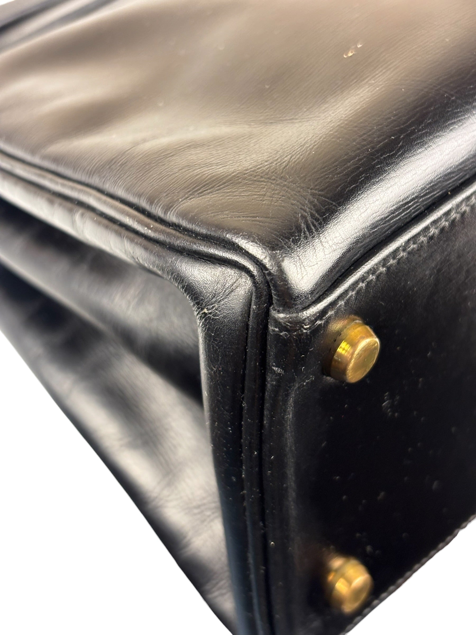 Hermes Black Box Leather Kelly 32 Handbag 1979