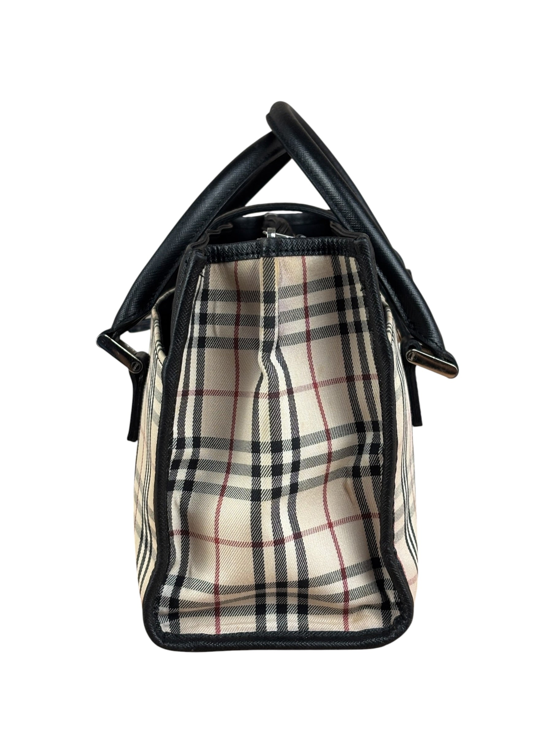Burberry Vintage Leather Trim House Check Top Handle Bag