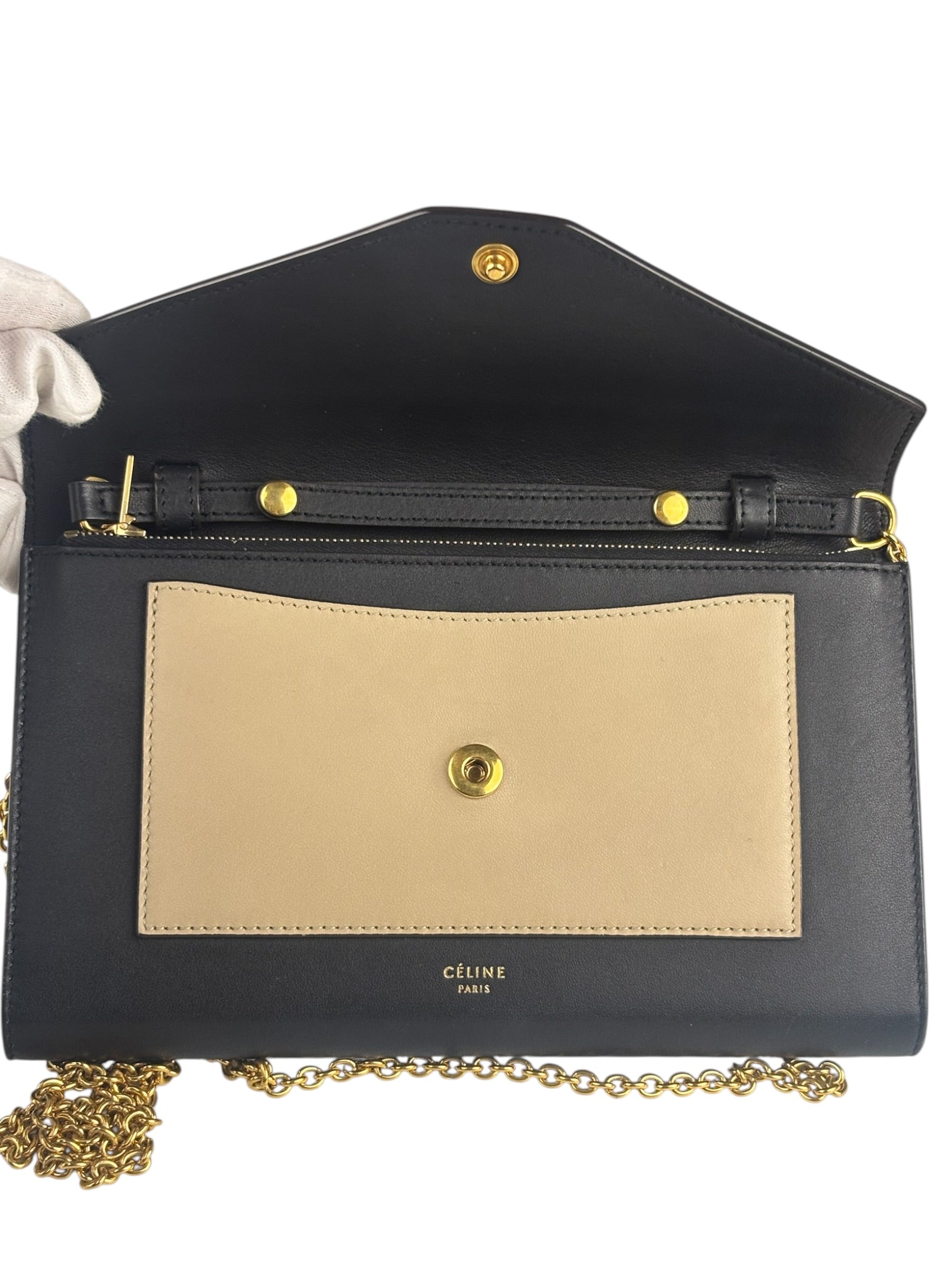 Celine Multi-Colored Leather Pocket Envelope Chain Wallet