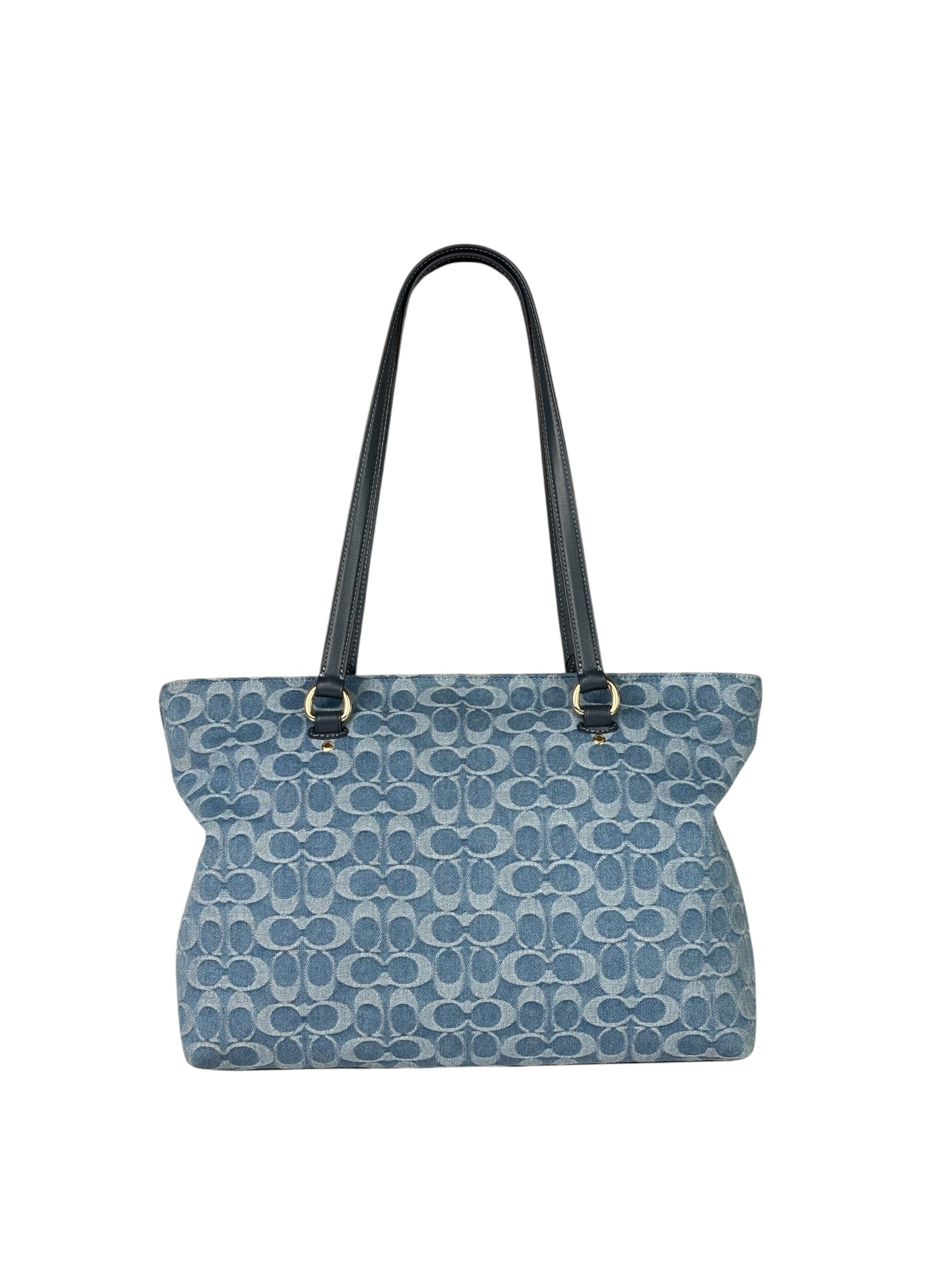 Coach Blue Leather Trim/Denim Signature Station Shoulder Bag