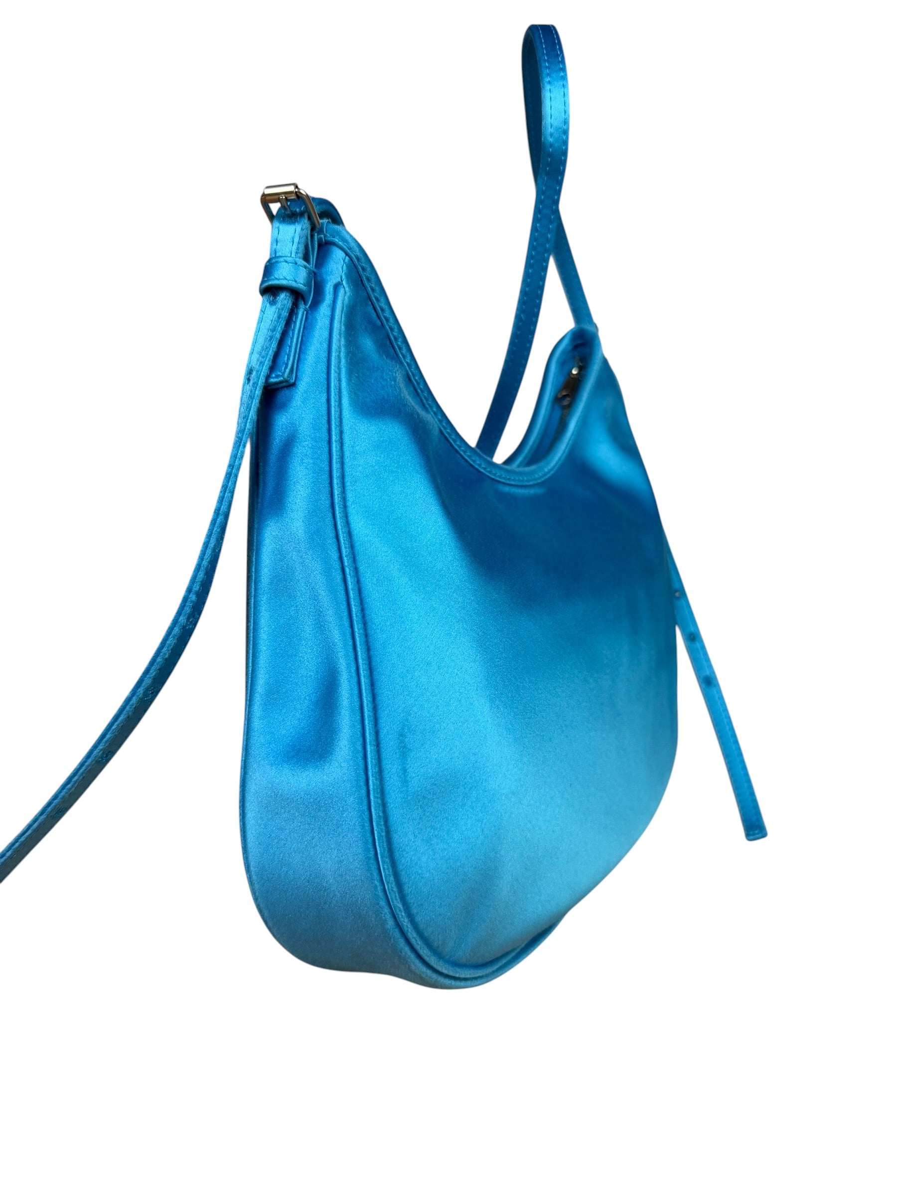 Balenciaga Blue Satin/Leather Trim Leopolda Small Hobo Bag