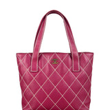 Chanel Vintage Pink Leather Wild Stitch Surpique Tote Bag