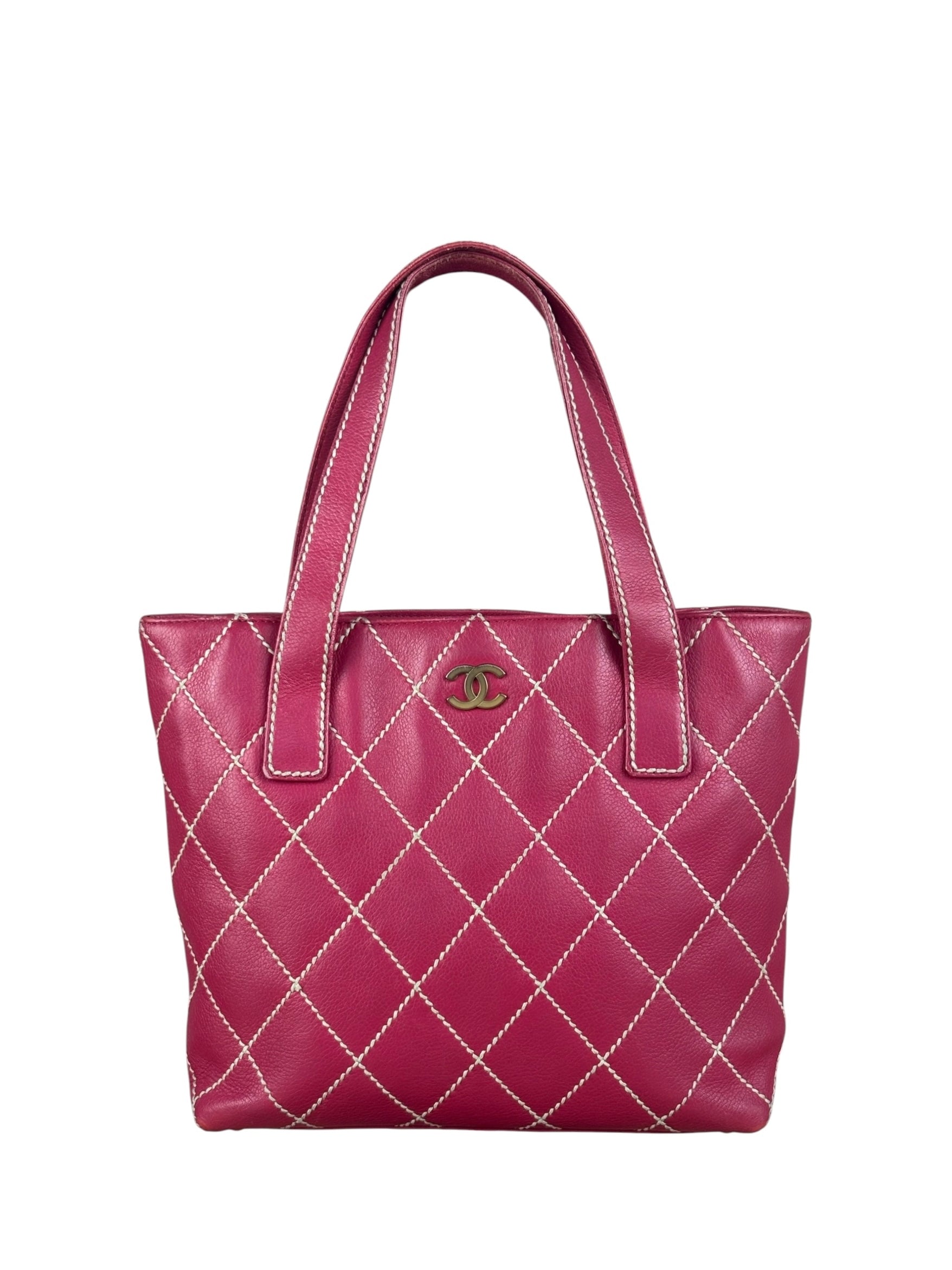 Chanel Vintage Pink Leather Wild Stitch Surpique Tote Bag