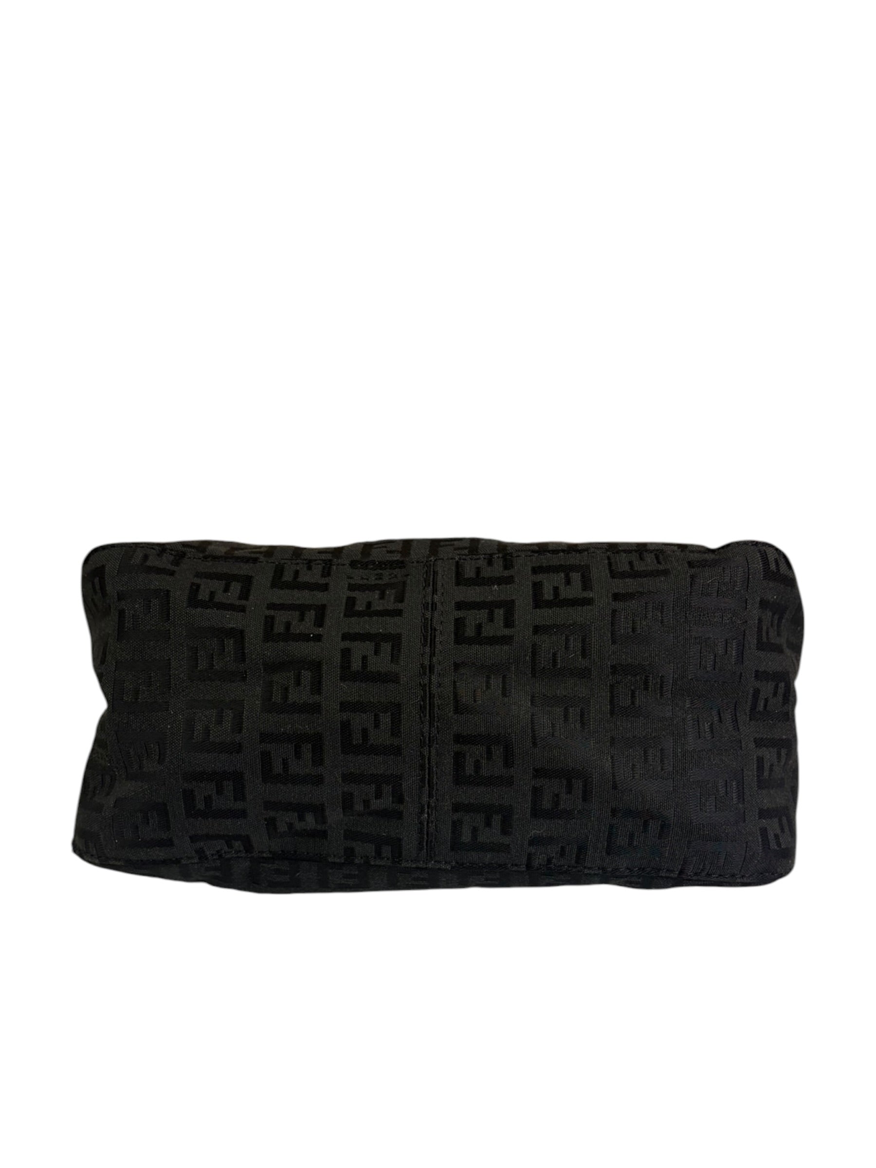 Fendi Black Leather Trim Zucca Baguette