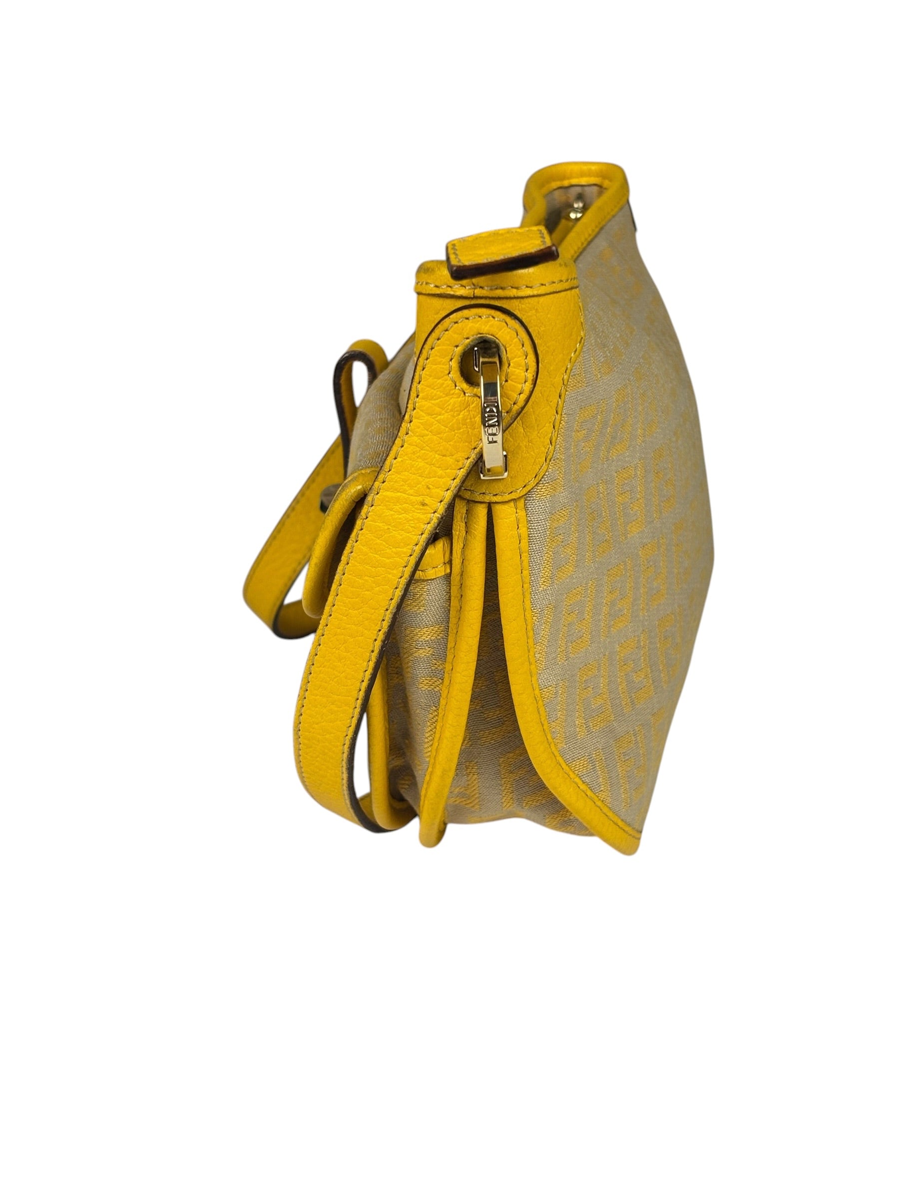 Fendi Yellow Leather Trim Zucca Crossbody Bag