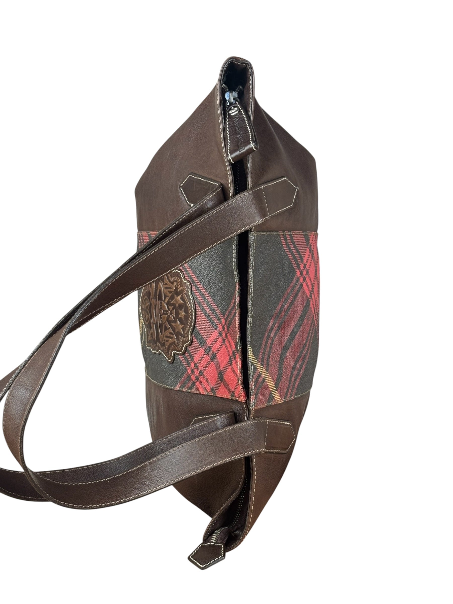 Vivienne Westwood Brown Leather Tartan Shoulder/Tote Bag