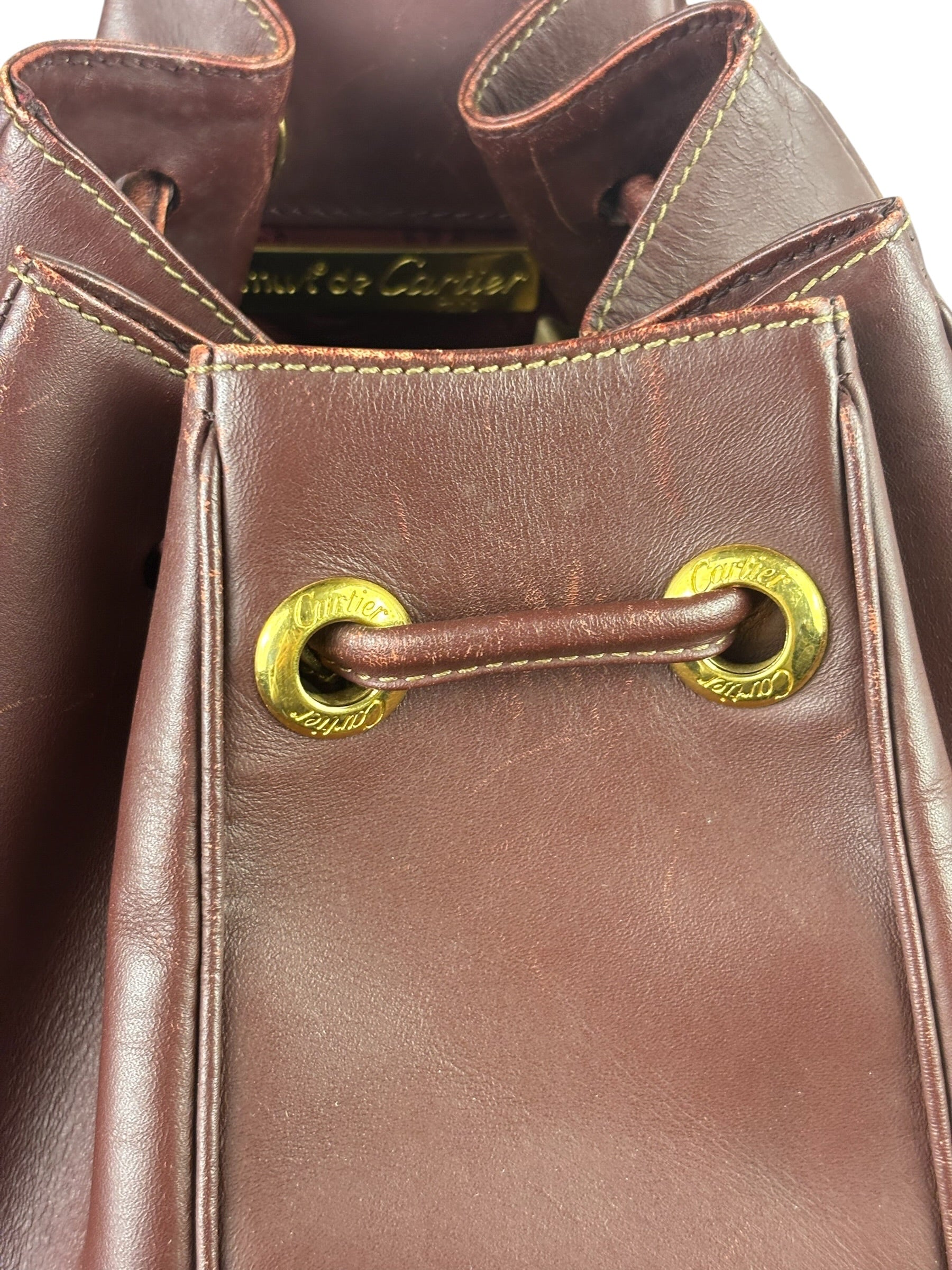 Cartier Vintage Burgundy Leather Must De Cartier Bucket Bag