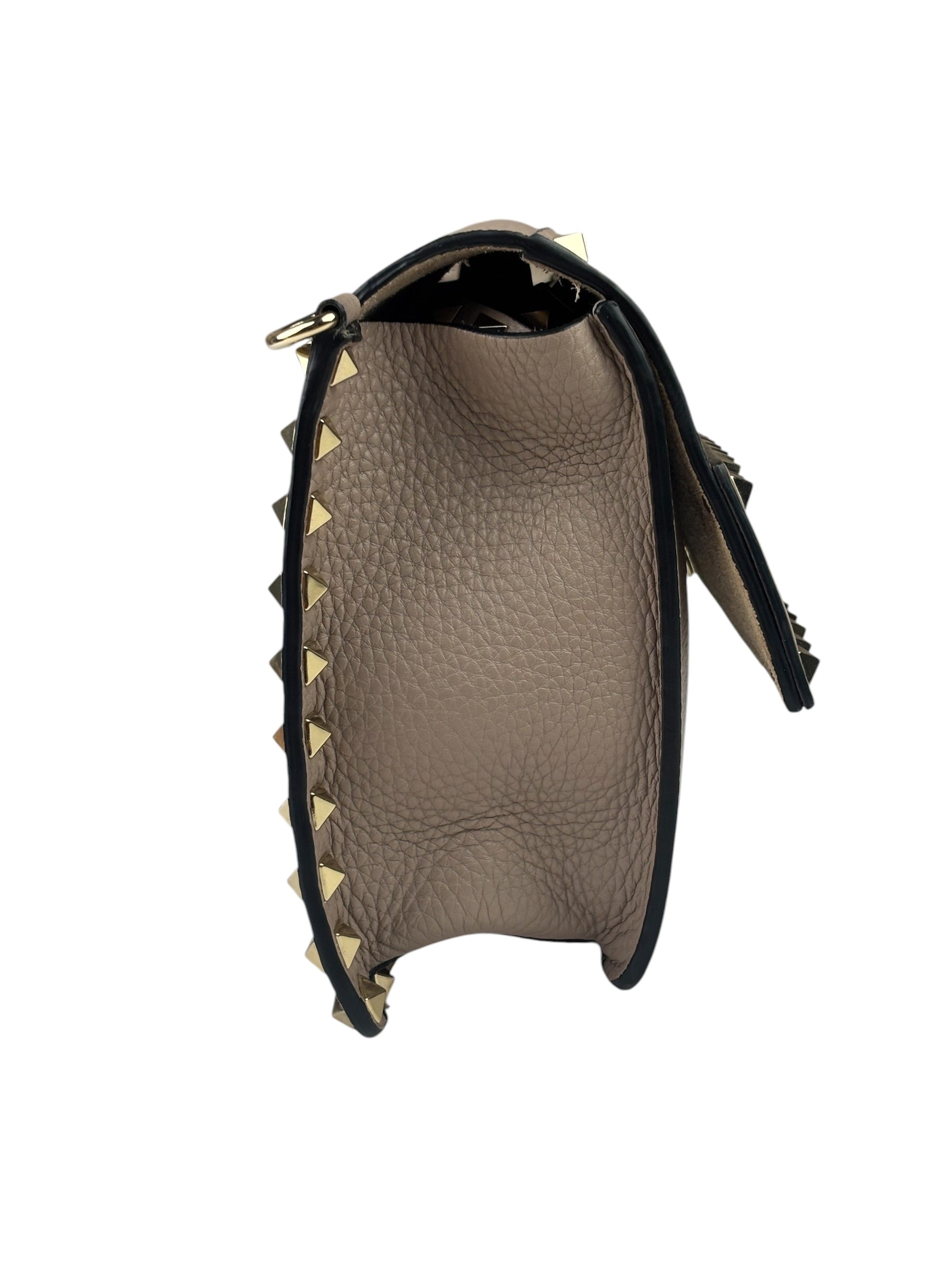 Valentino Neutral Garavani Calfskin Rockstud Crossbody Bag