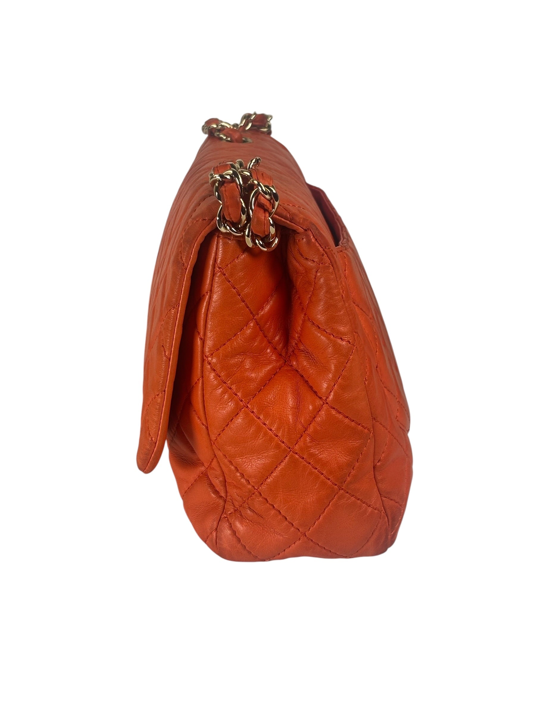 Chanel Orange Quilted Lambskin Flap Bag 2008
