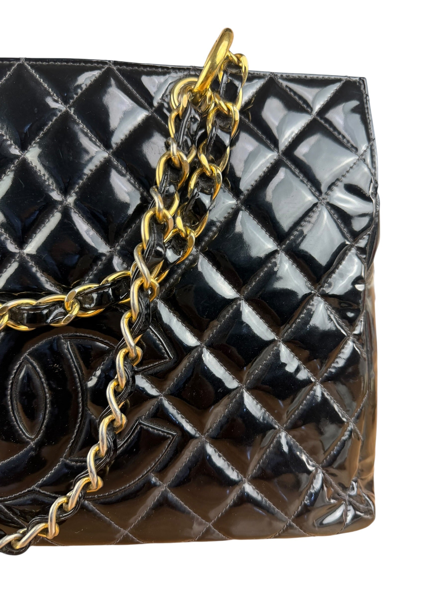 Chanel Black Patent Quilted Leather Timeless Shopping Tote Bag 2002