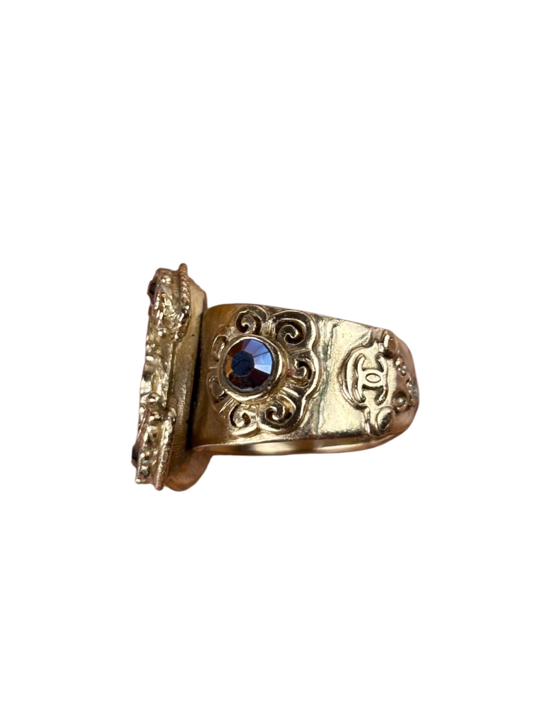 Chanel Gold-Plated Flower-Motif Cocktail Ring