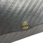 Chanel Vintage Black Leather Timeless Diagonal Stitch Flap Bag 1986