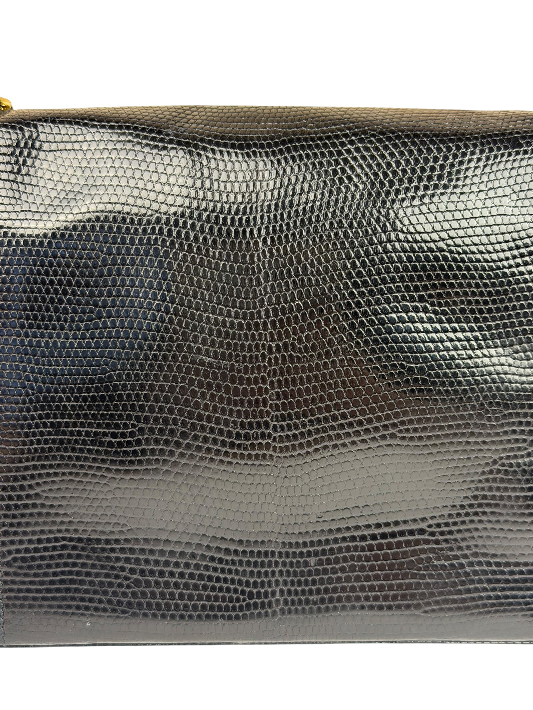 Chanel Black Lizard Leather Envelope Flap Bag 1986