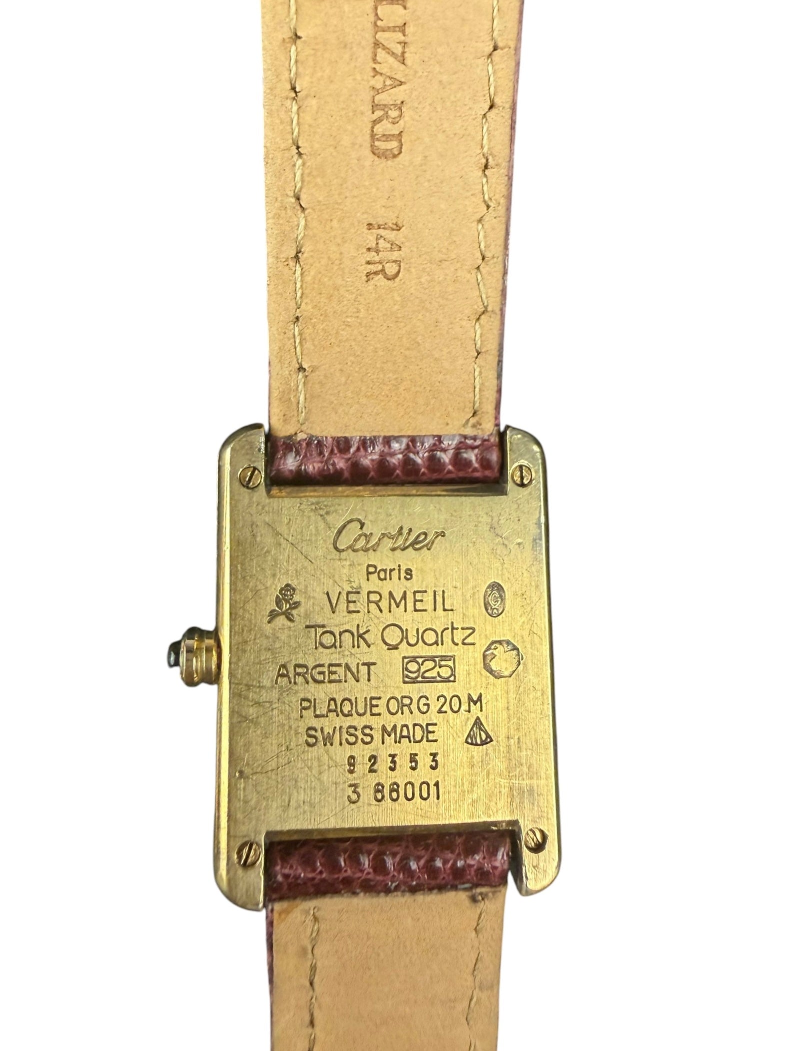 Cartier Must De Tank Champagne Dial Burgundy Lizard Strap