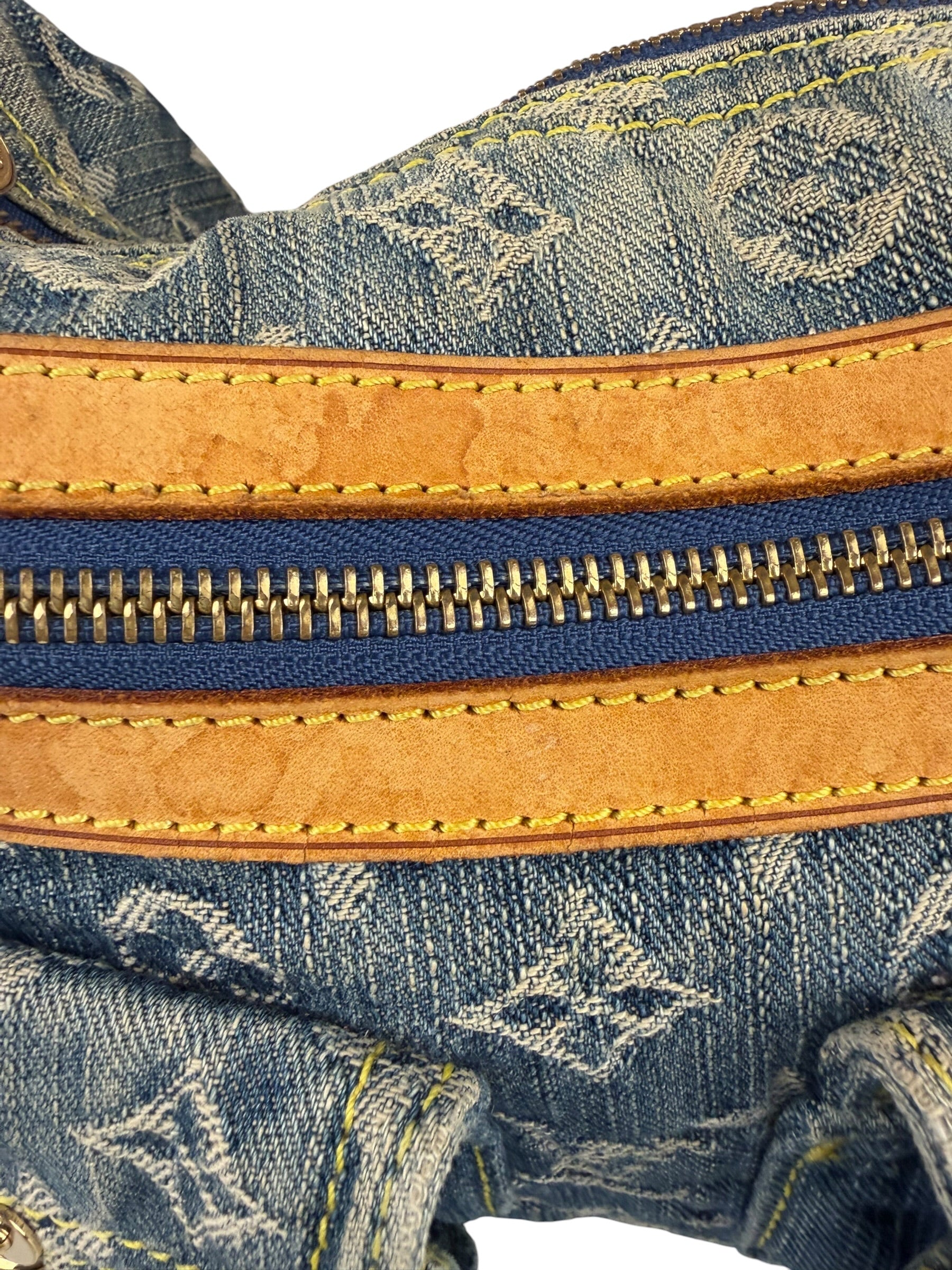 Louis Vuitton Vintage Denim Leather Trim Monogram Baggy Hobo Bag PM