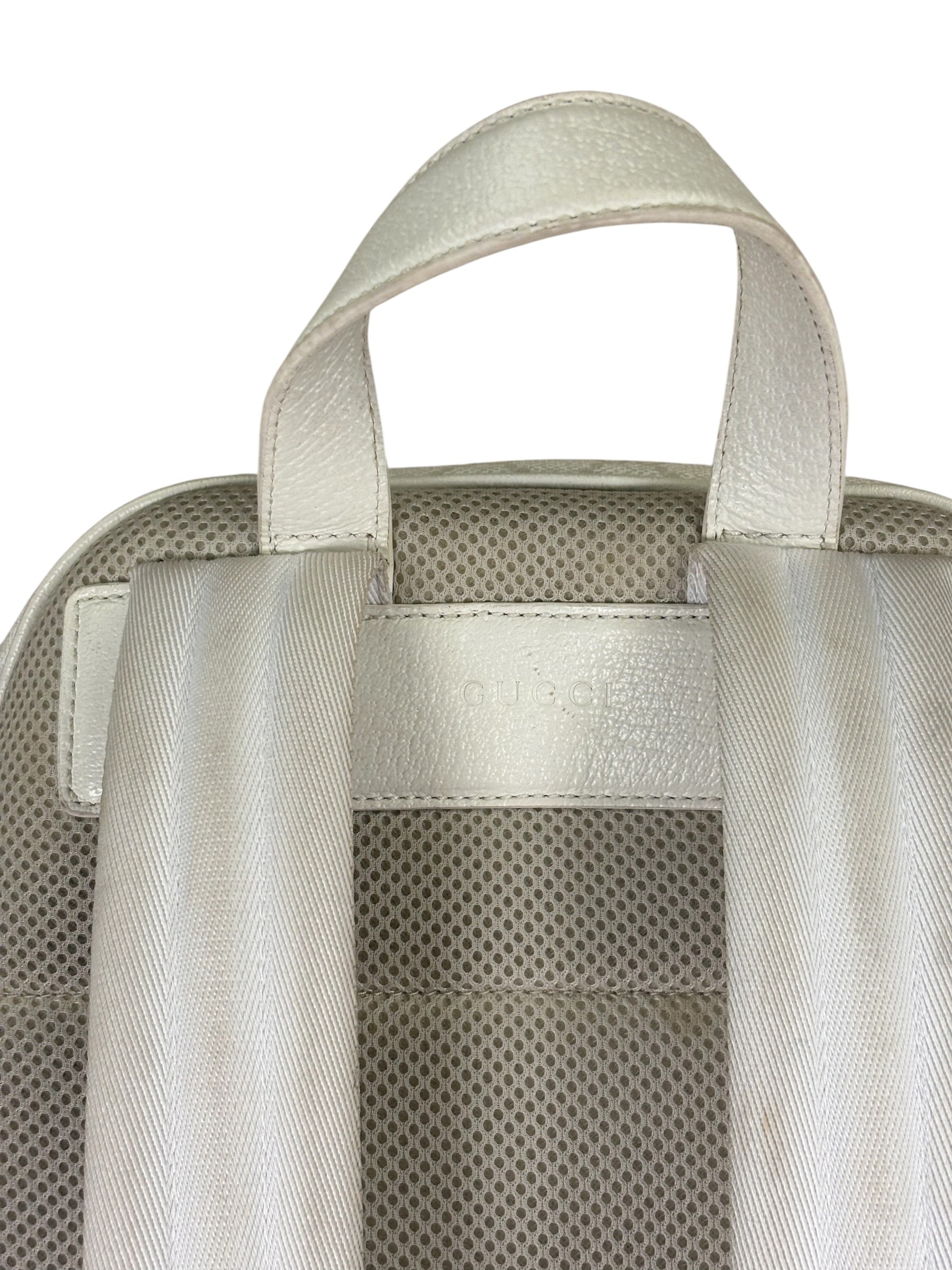Gucci White Leather GG Green/Red Stripe Backpack