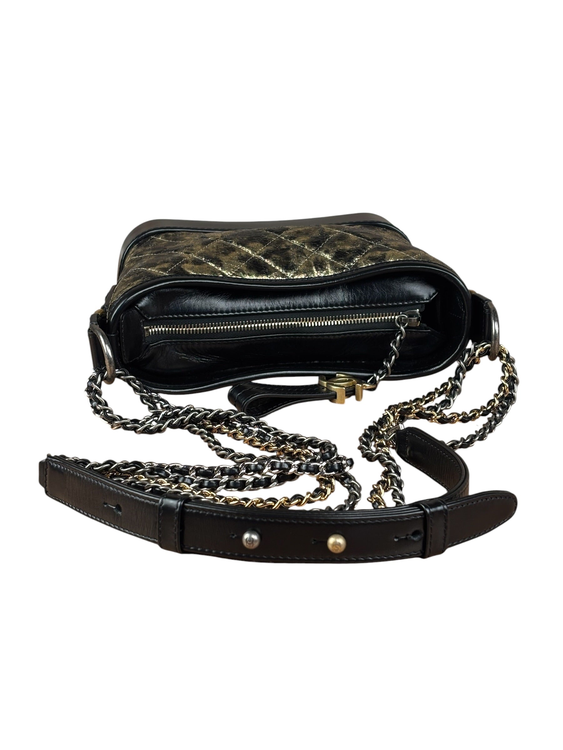 Chanel Metallic Gold/Black Leather Small Gabrielle Hobo Bag 1992