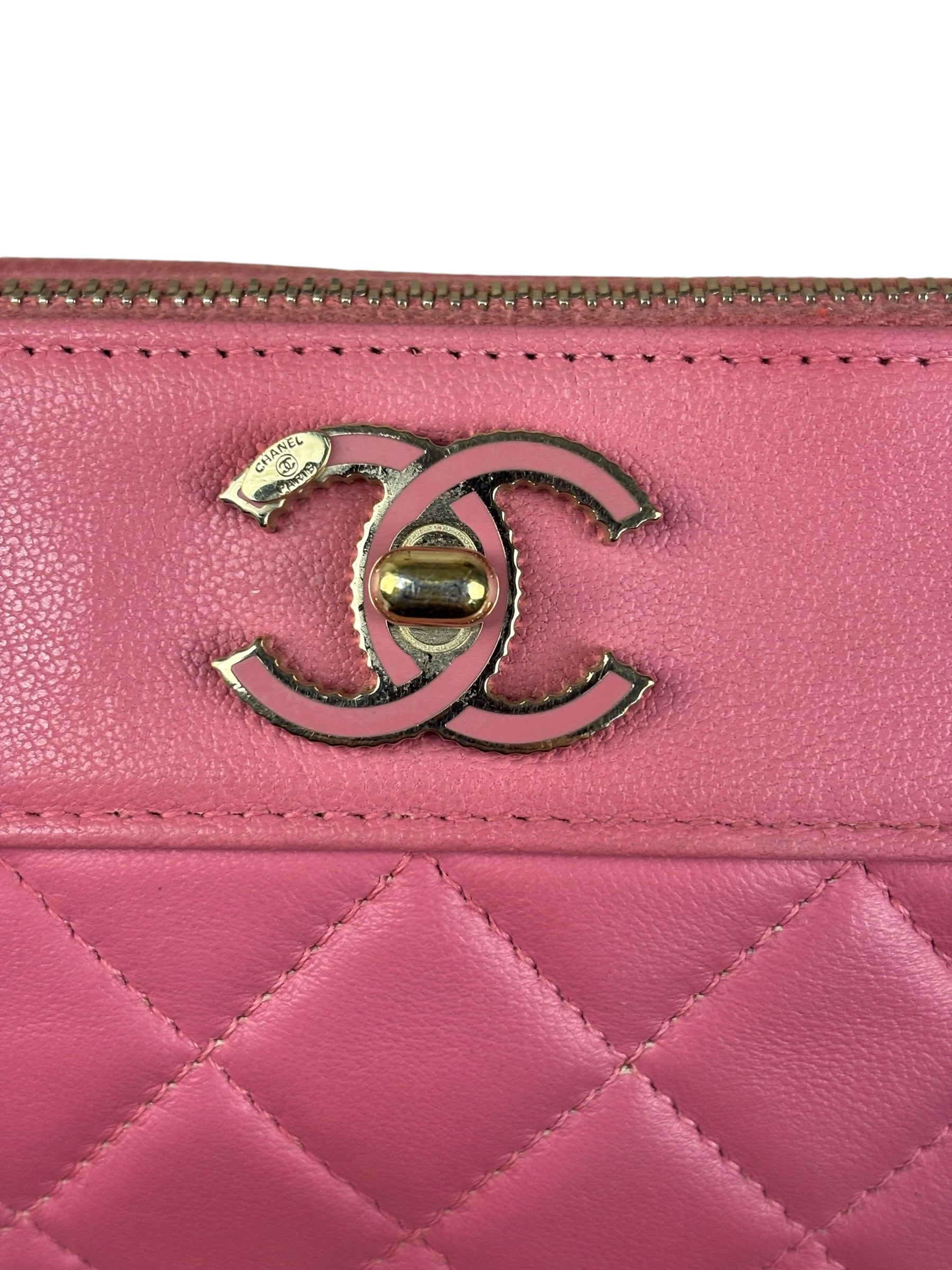 Chanel Pink Quilted Leather Zip Wallet on Chain Bag 2018