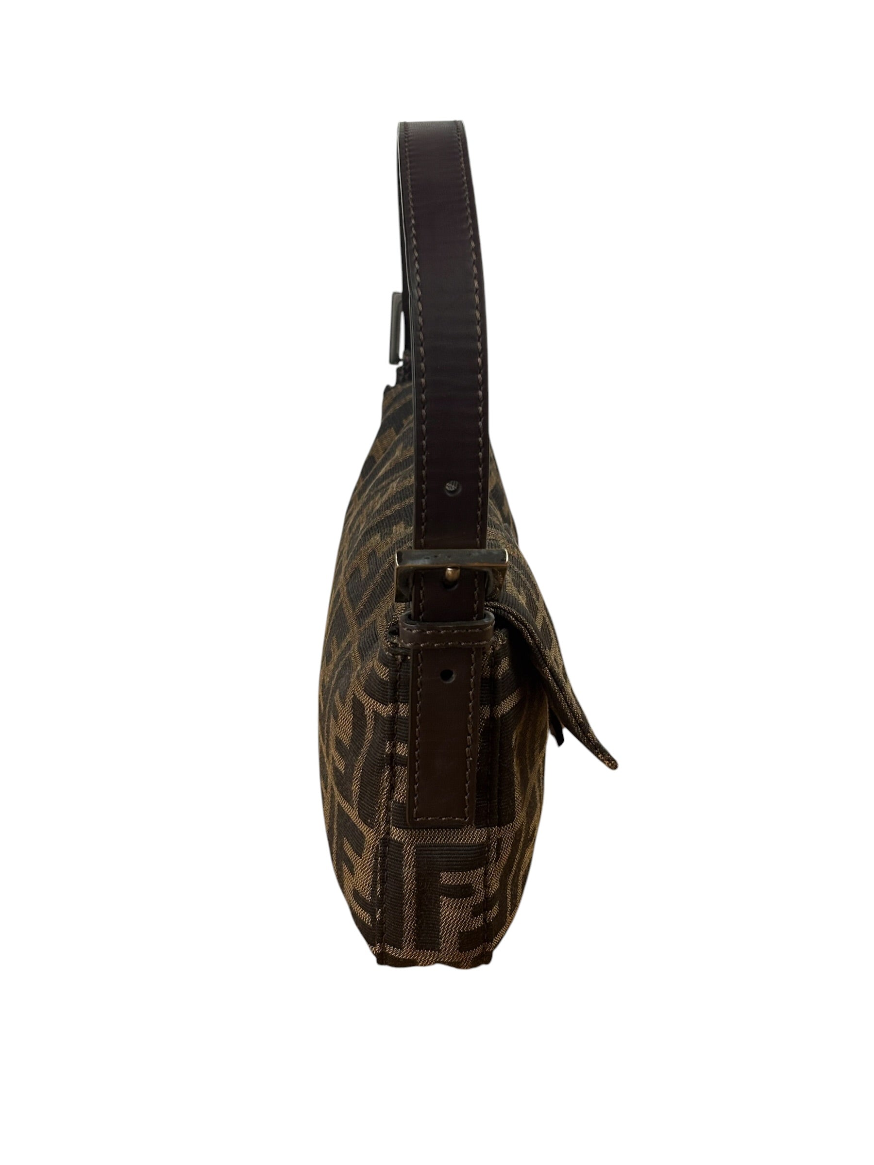 Fendi Brown Leather Trim Baguette