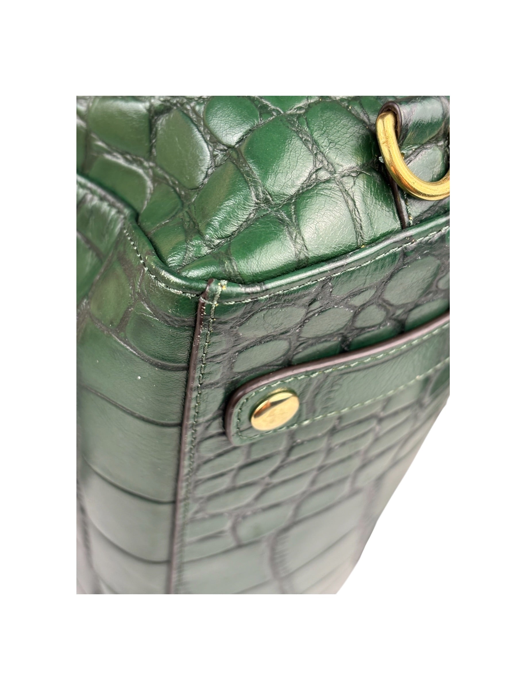 Coach Green Croc-Embossed Ashley Satchel Shoulder Bag