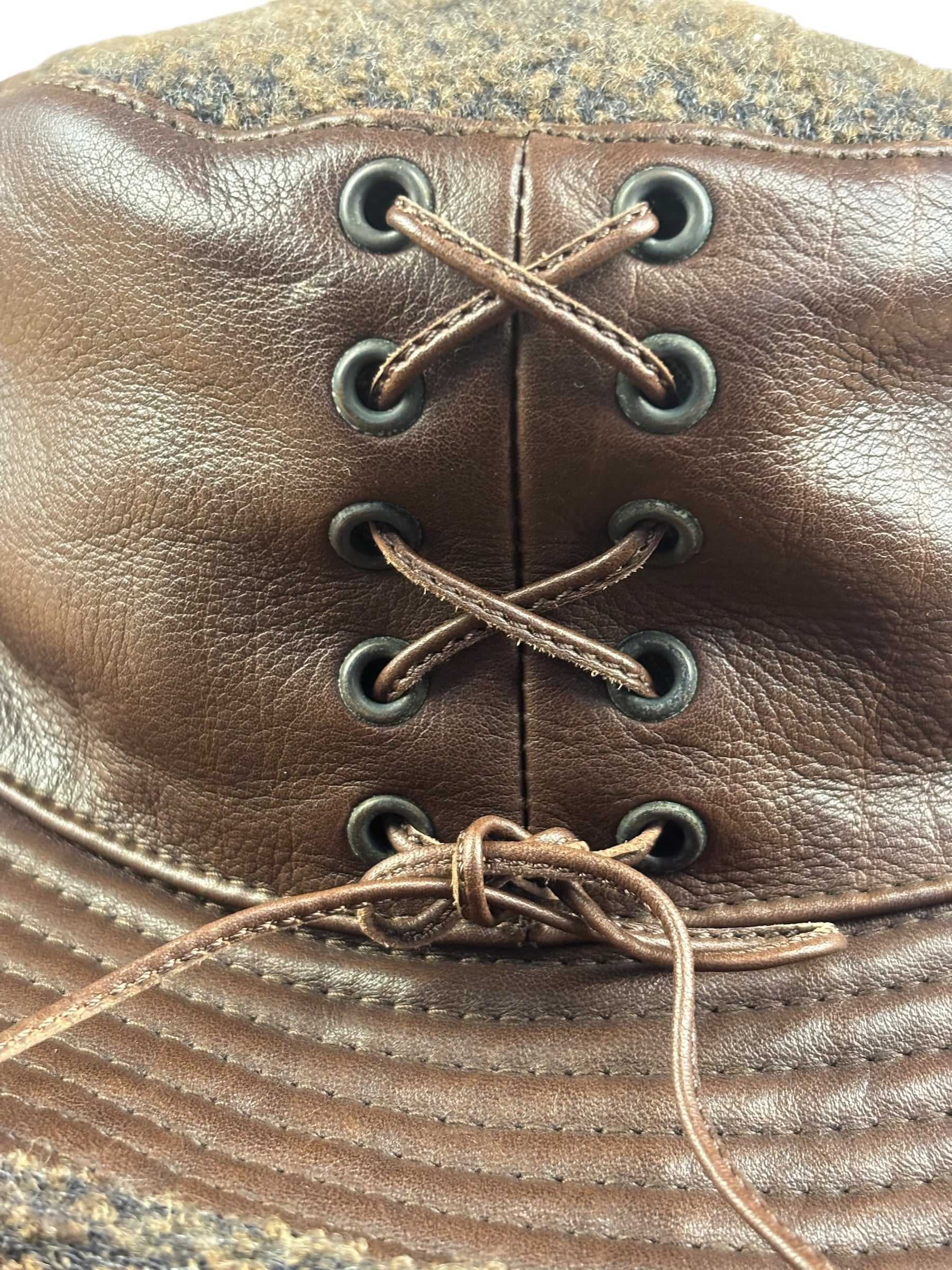 Hermes Vintage Brown Leather-Trimmed Motsch Bucket Hat