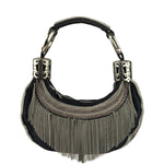 Chole Black Nylon Chain-Link Crescent Mini Hobo Bag
