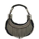 Chole Black Nylon Chain-Link Crescent Mini Hobo Bag