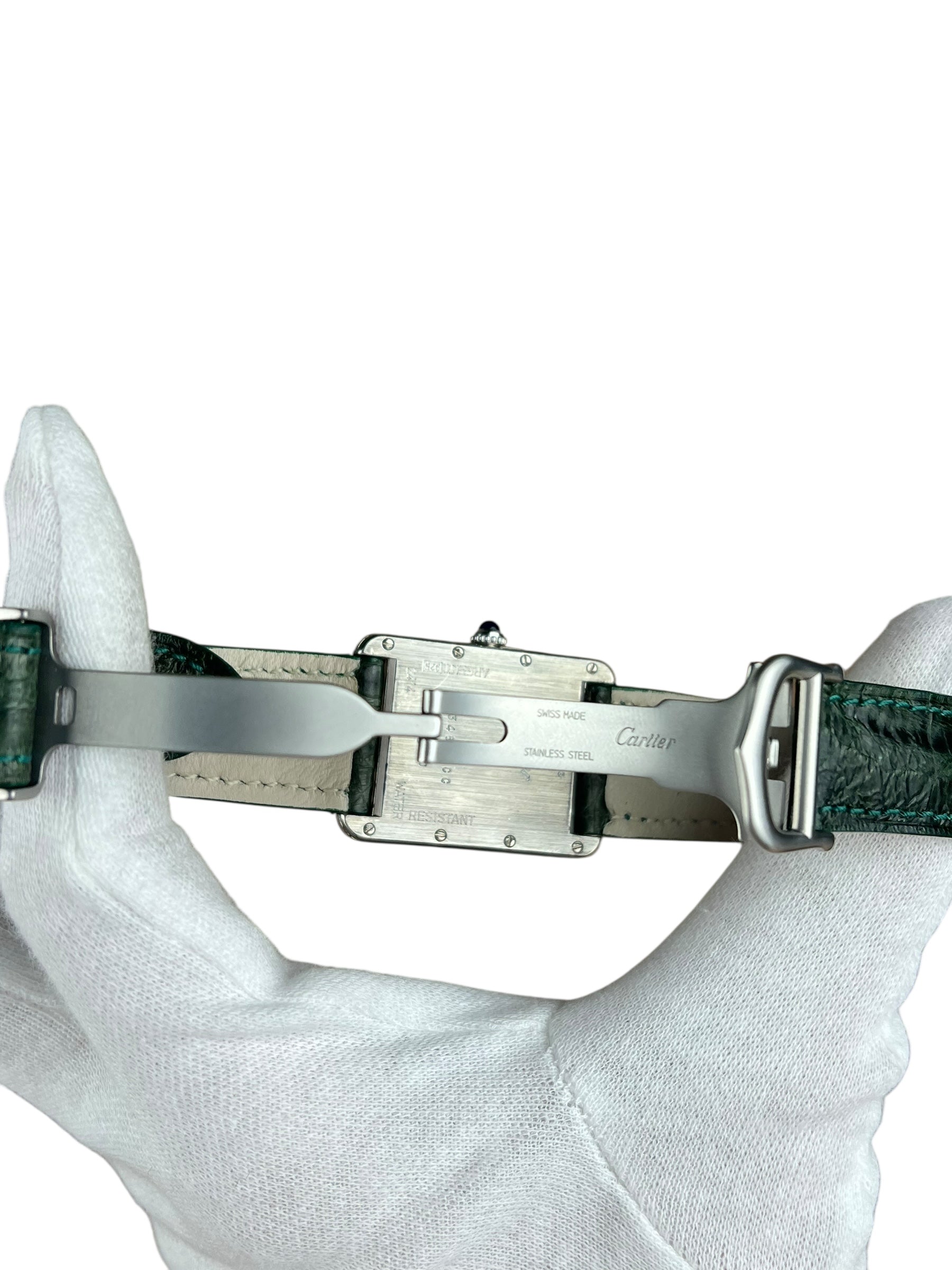 Cartier Must de Tank Green Croc Strap White Dial