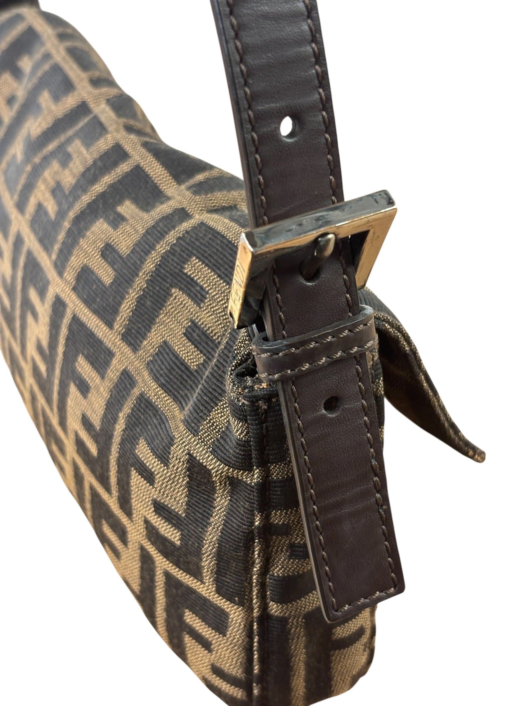 Fendi Brown Leather Trim Baguette