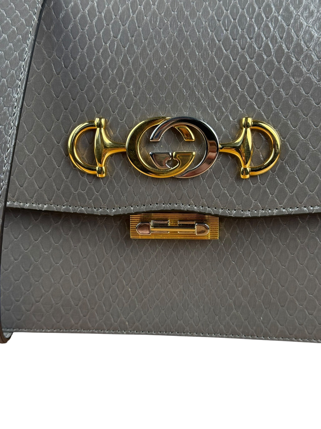 Gucci Zumi Grey Python Leather Small Shoulder Bag