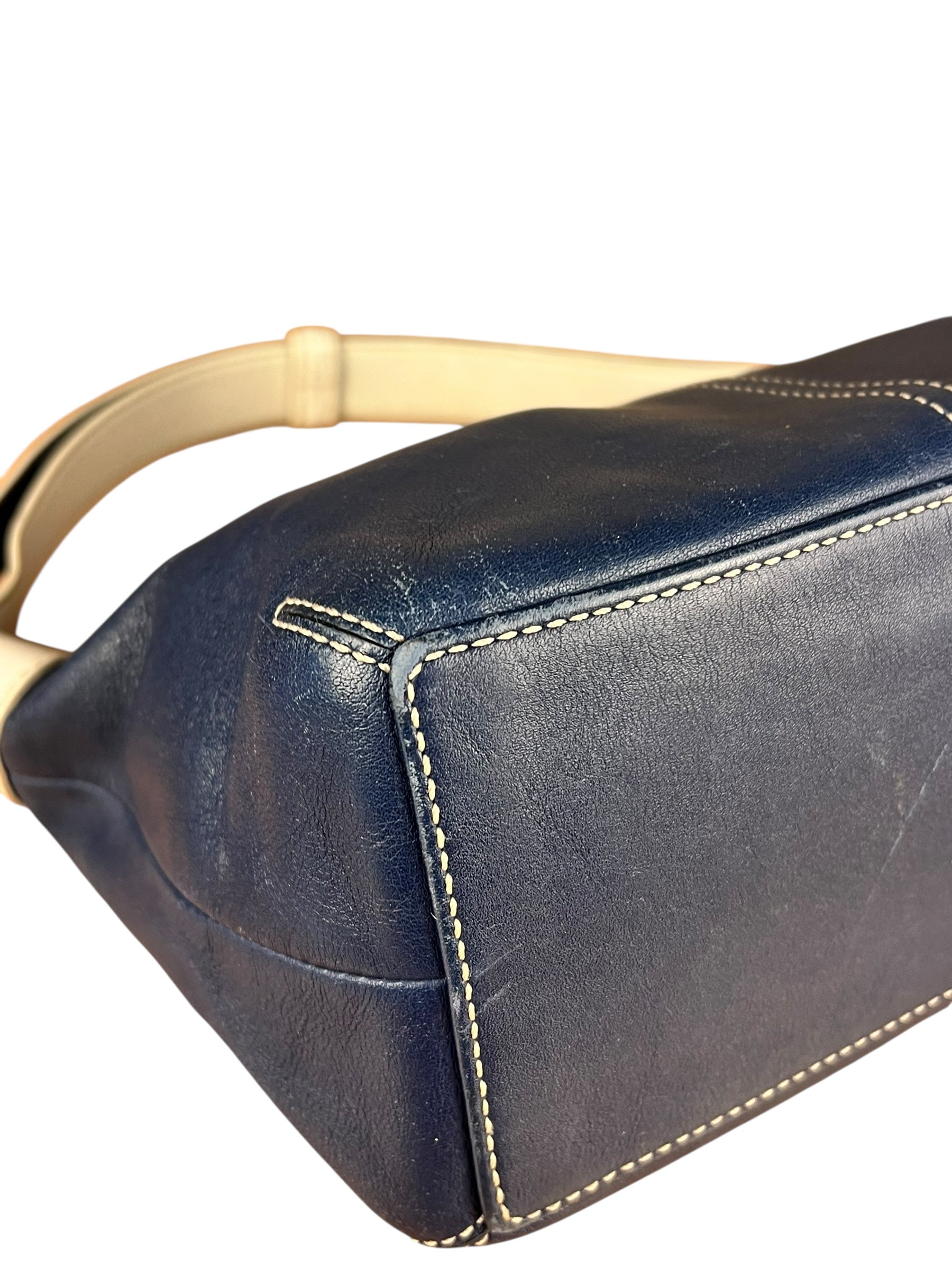 Coach Leather Shoulder Bag Navy/White