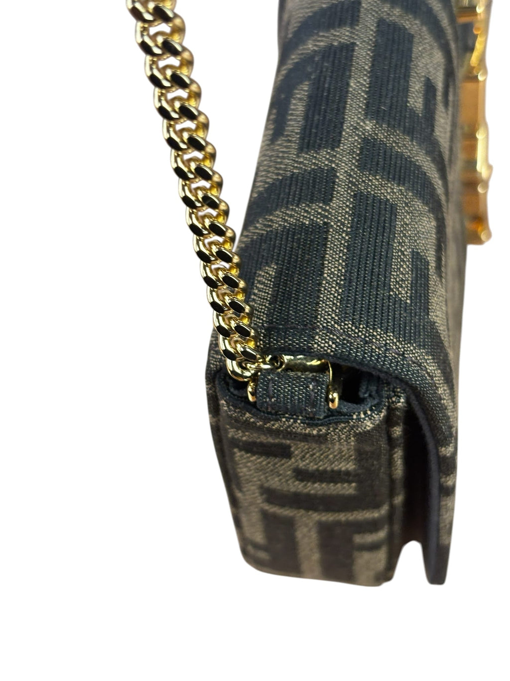 Fendi Brown Leather Trim Zucca Jacquard Fendigraphy Wallet On Chain