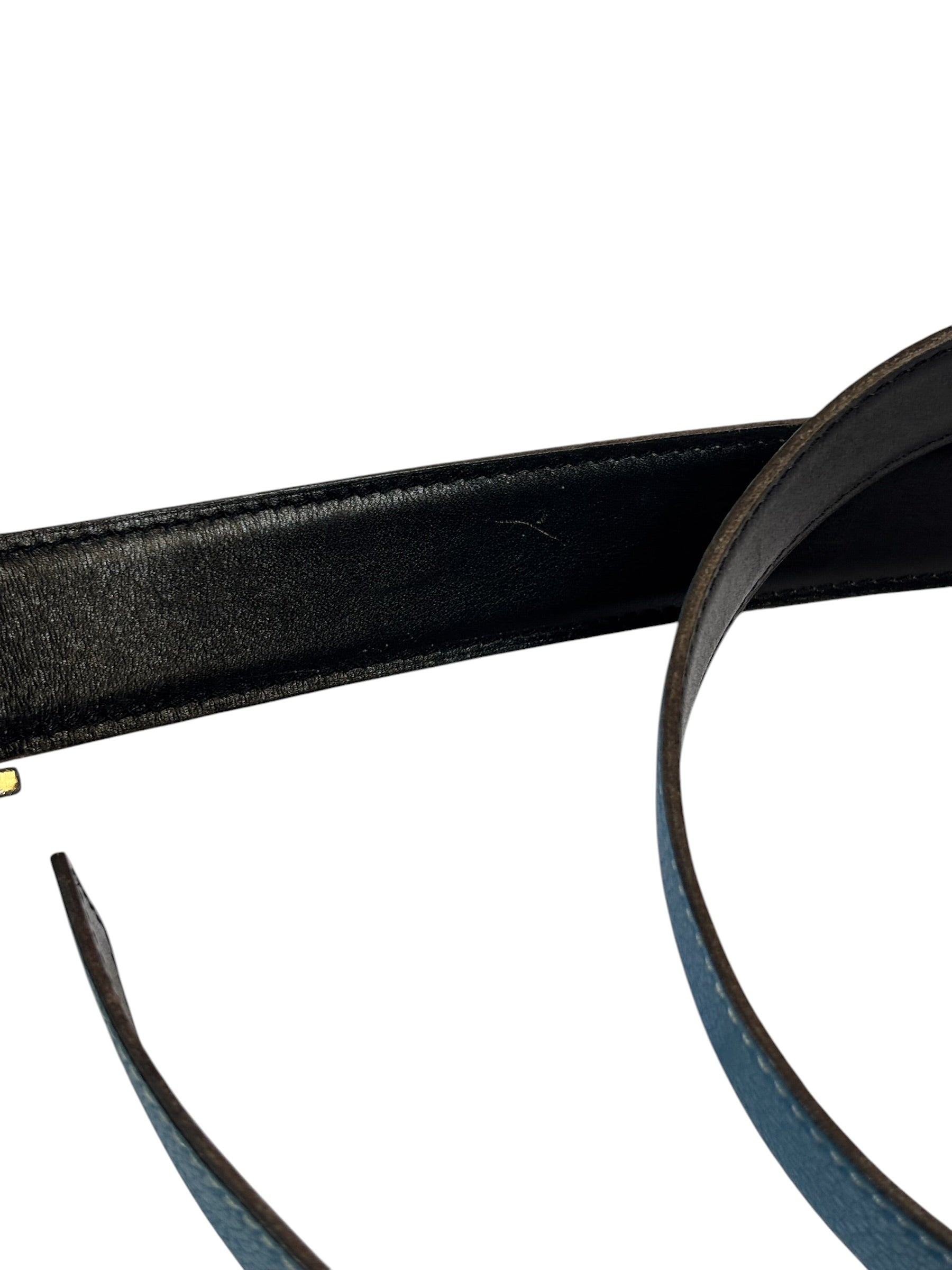 Hermes Blue/Black Leather Reversible H Belt