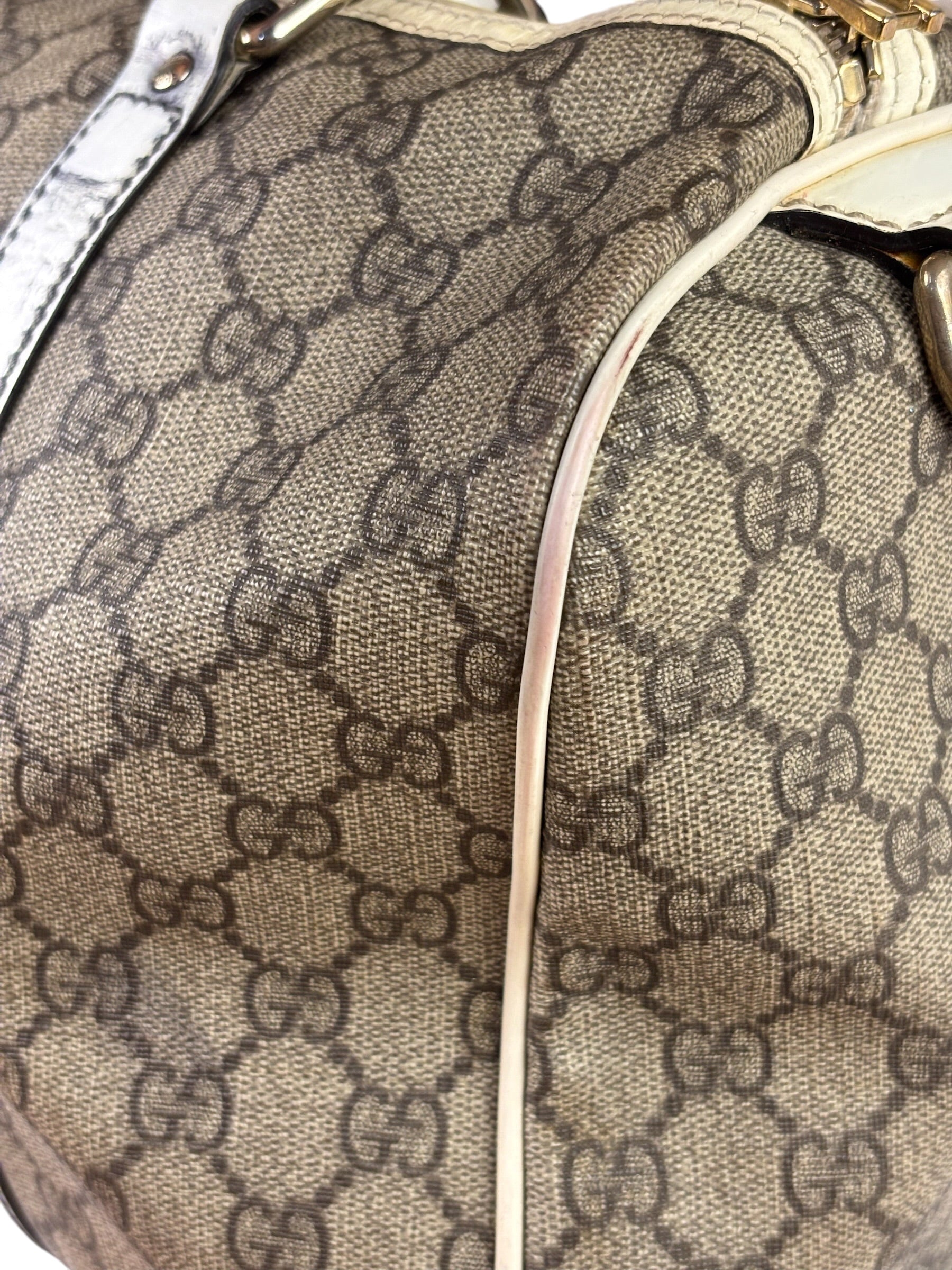 Gucci Beige/White Leather Trim GG Joy Boston Bag