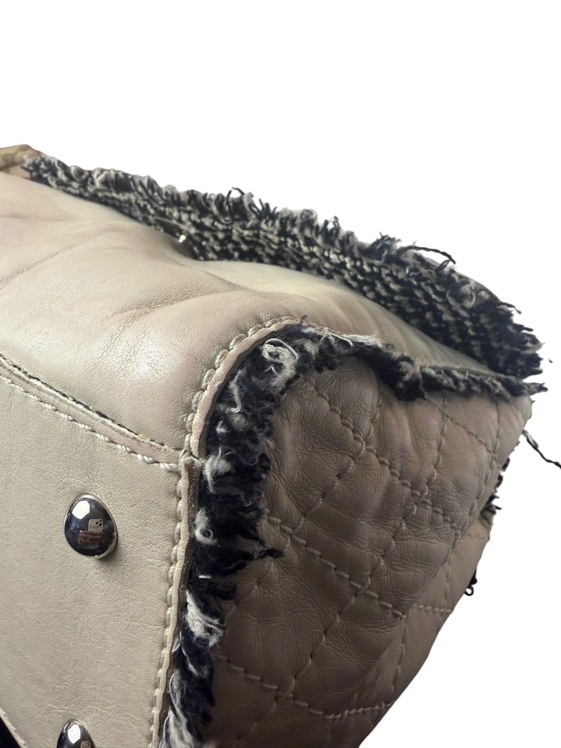 Chanel Cream Lambskin Funny Tweed Flap Bag 2009