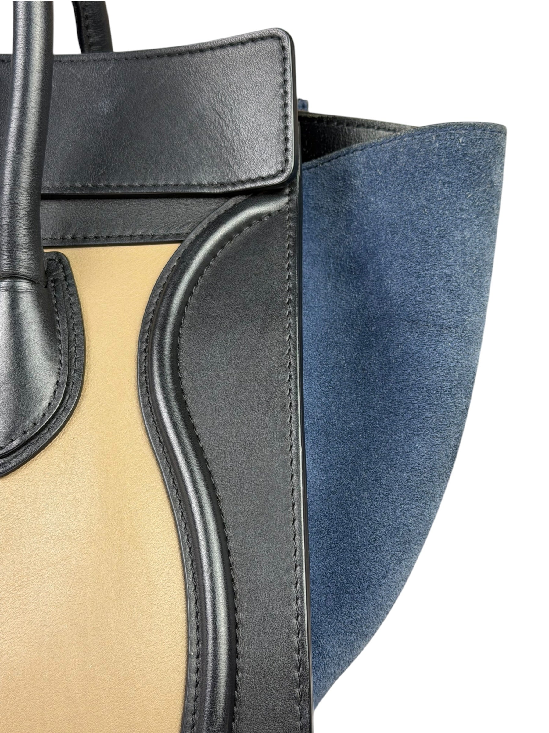 Celine Calfskin Leather/Suede Tri-Color Luggage Tote Bag