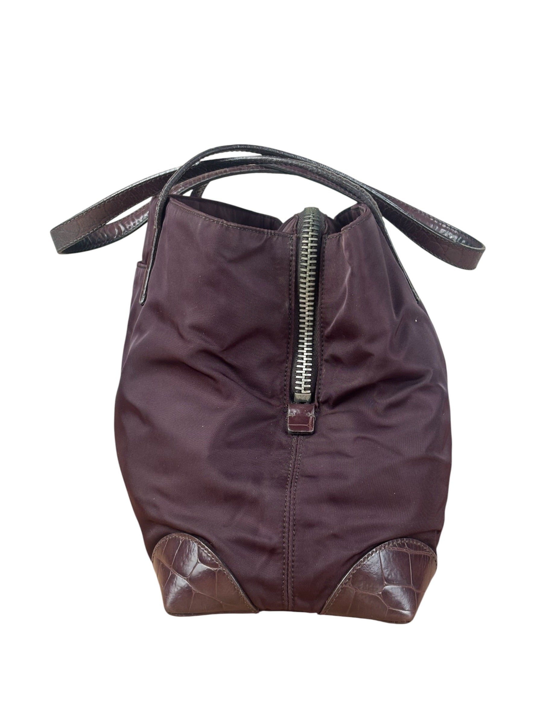 Prada Vintage Plum Nylon Leather Embossed Handbag