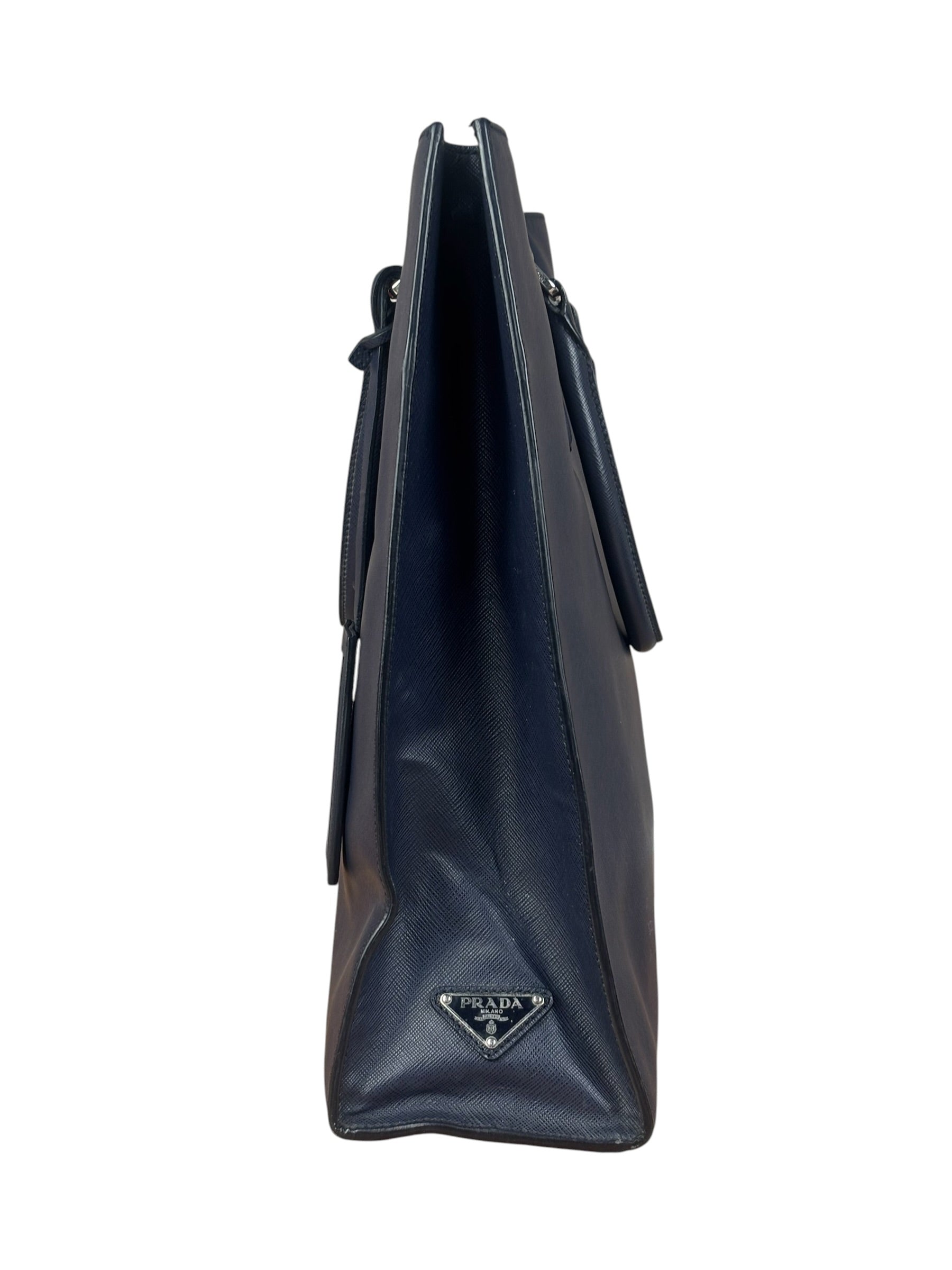 Prada Navy Blue Saffiano Leather Vertical Tote Bag