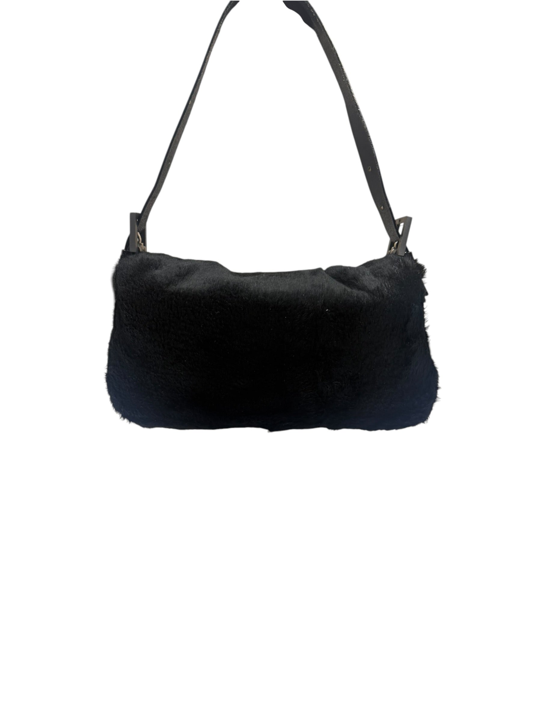 Fendi Black Shearling/Leather Trim Baguette