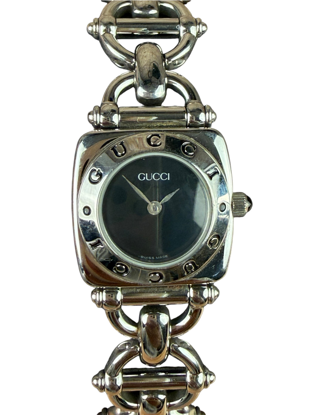 Gucci 6400L Black Dial Horsebit Stainless Link Band