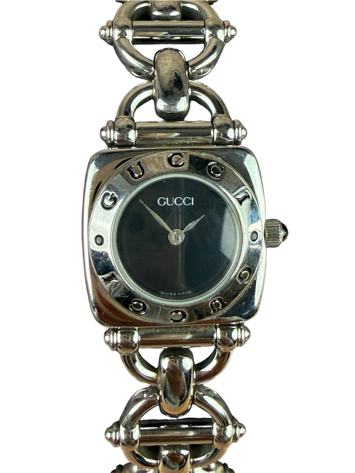 Gucci 6400L Black Dial Horsebit Stainless Link Band