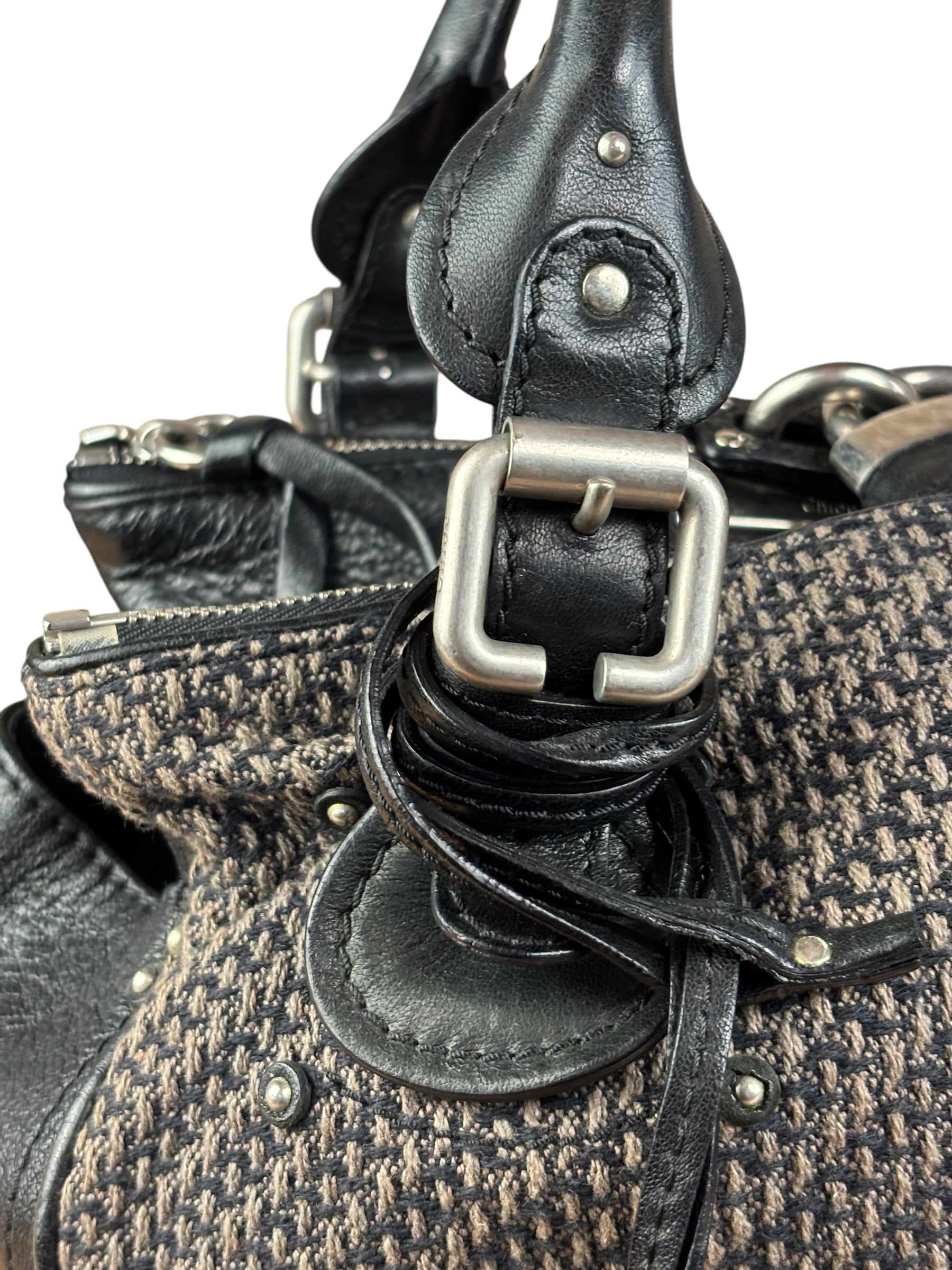 Chloe Black Tweed Leather Paddington Shoulder Bag
