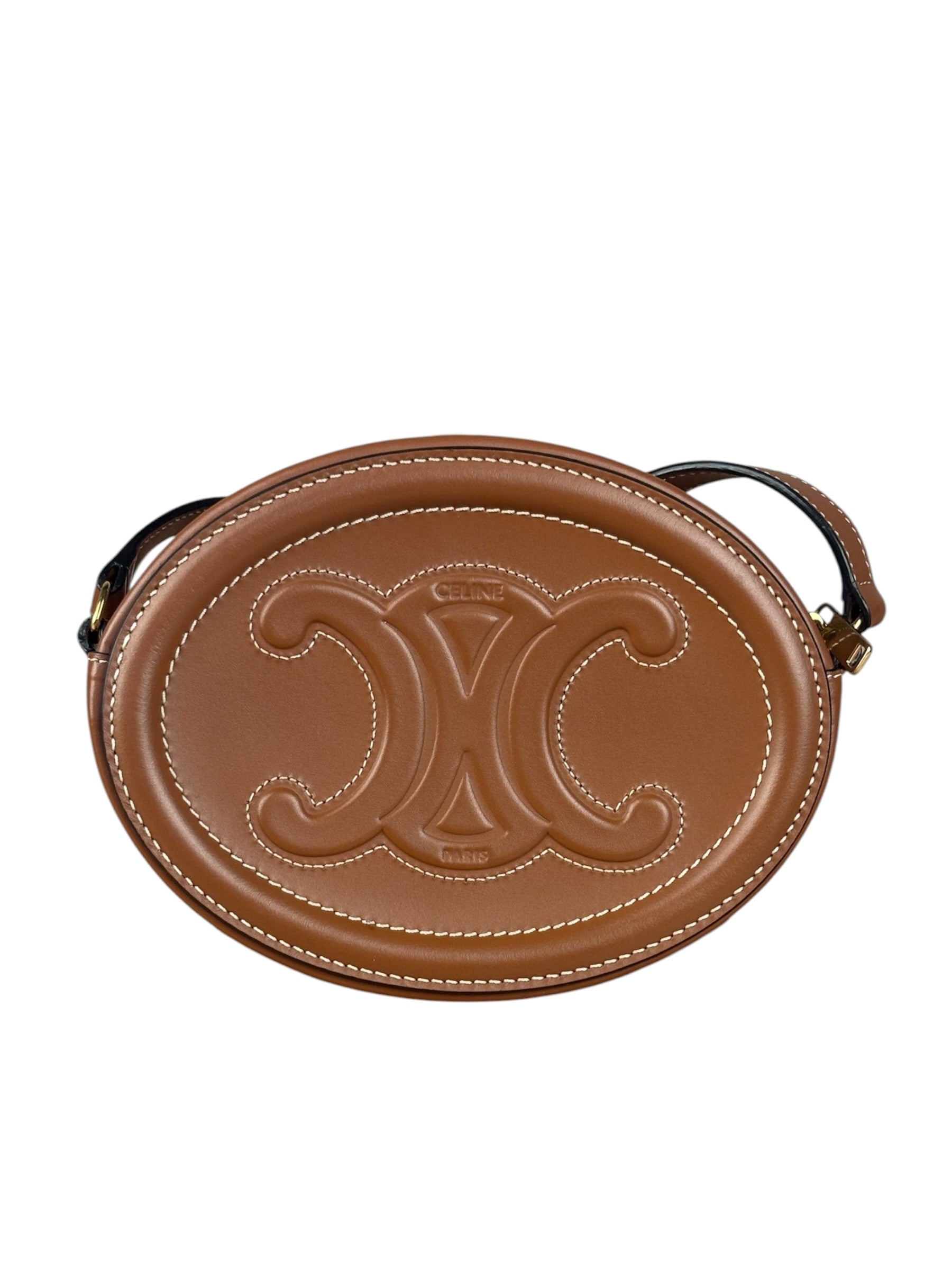 Celine Cuir Triomphe Oval Crossbody Brown