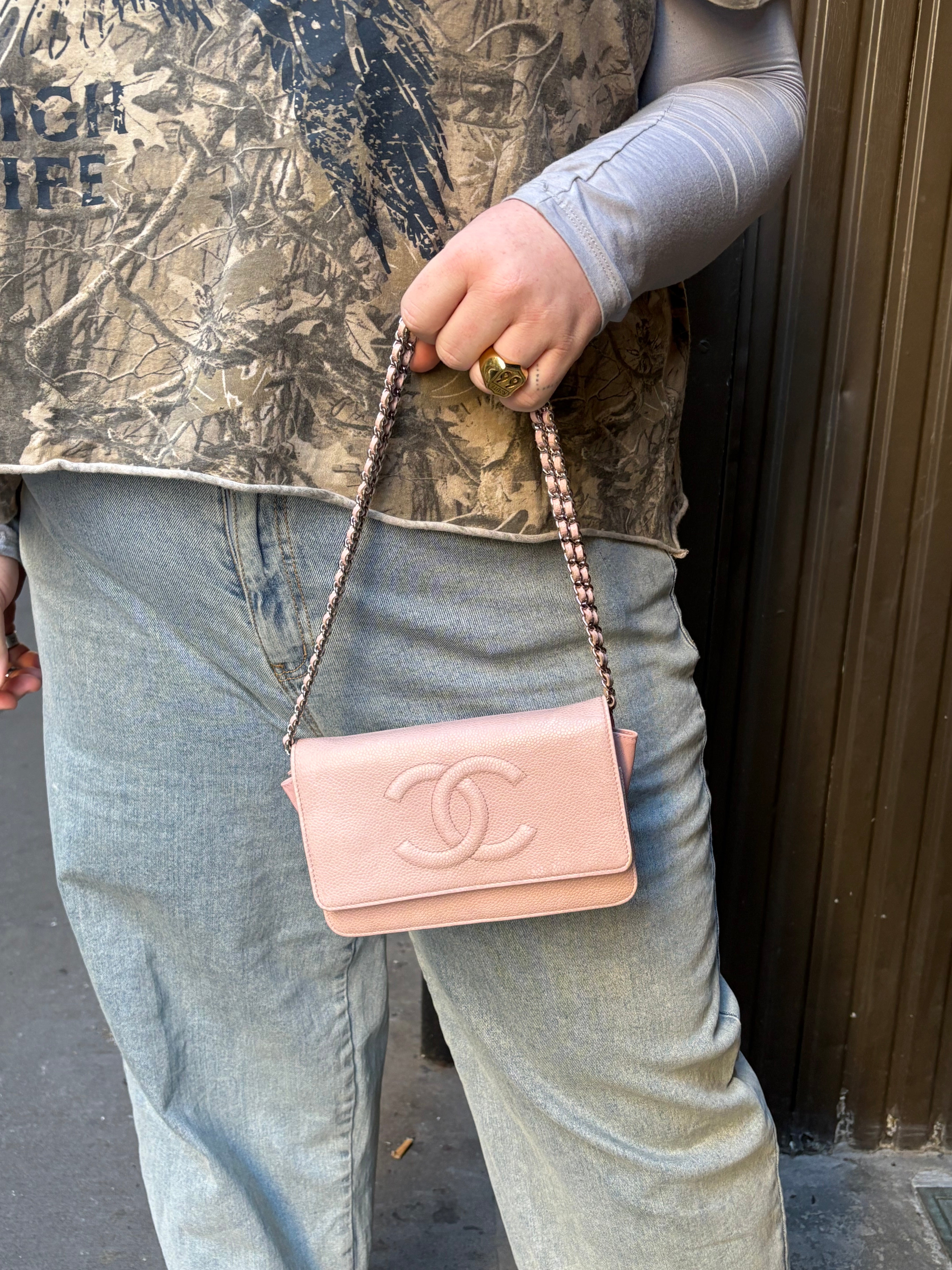 Chanel CC Light Pink Caviar Wallet on Chain 2012