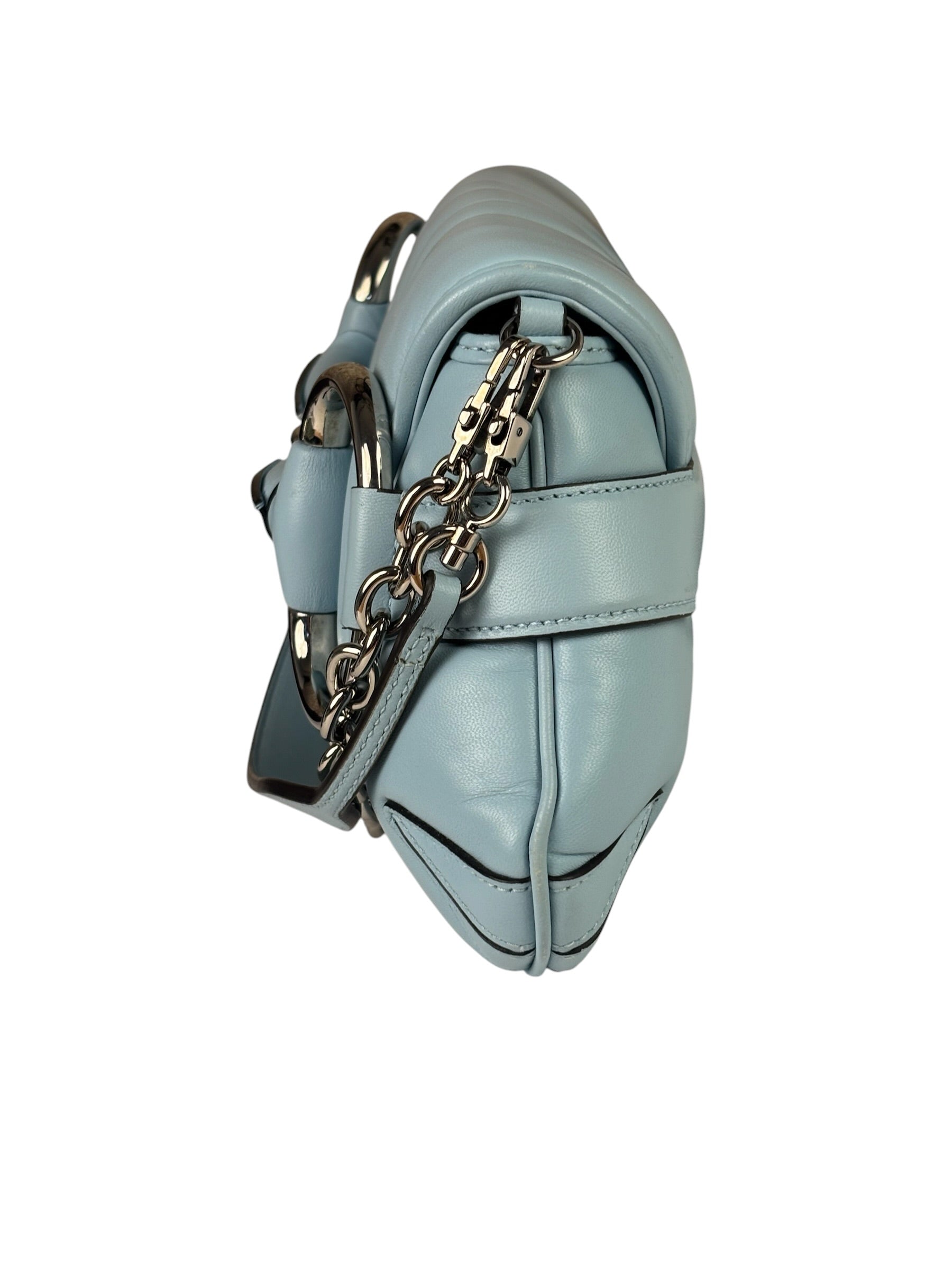 Gucci Blue Leather Horsebit Chain Shoulder Bag