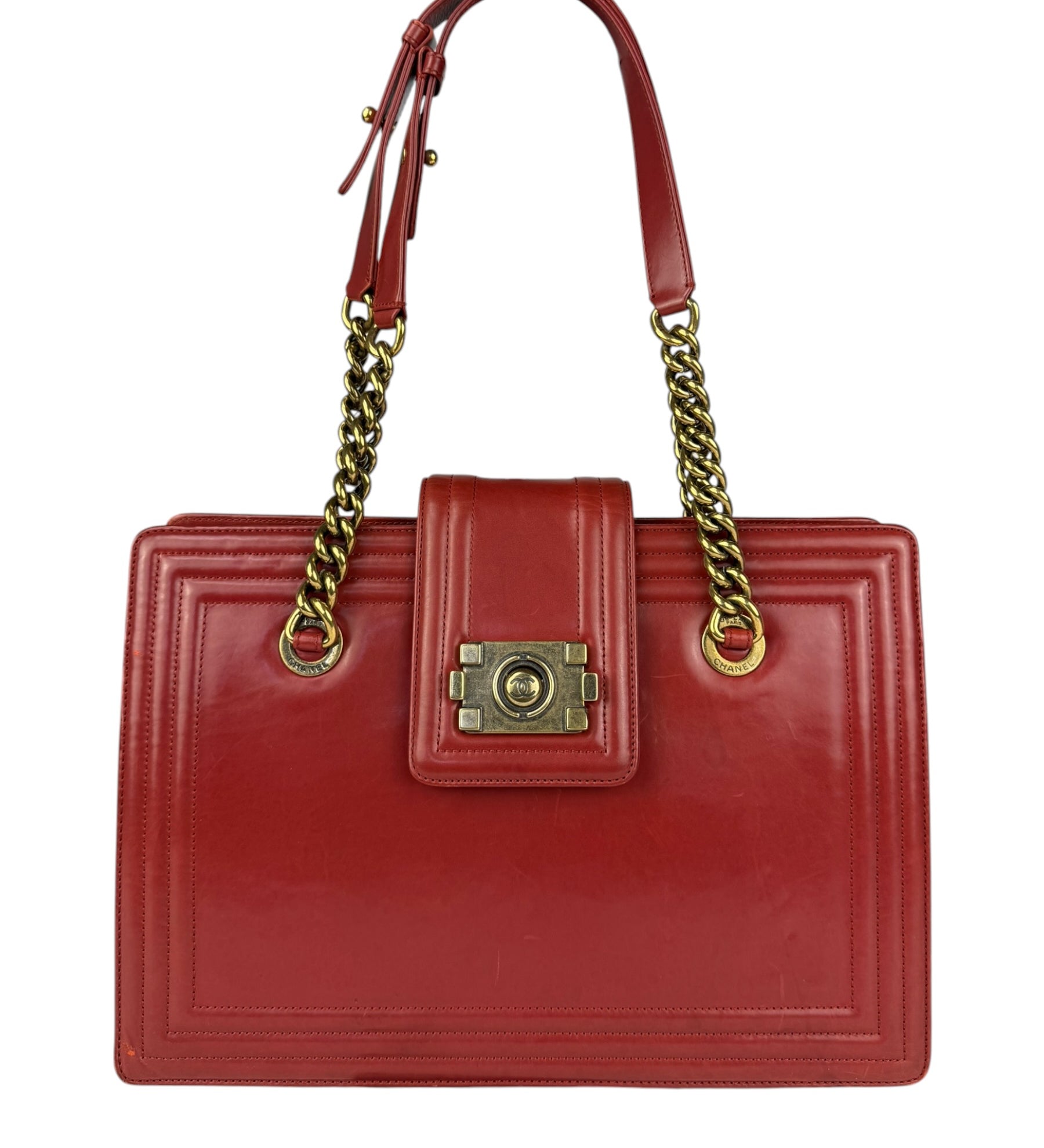 Chanel Red Leather Large Jetsetter Boy 2Way Handbag 2011