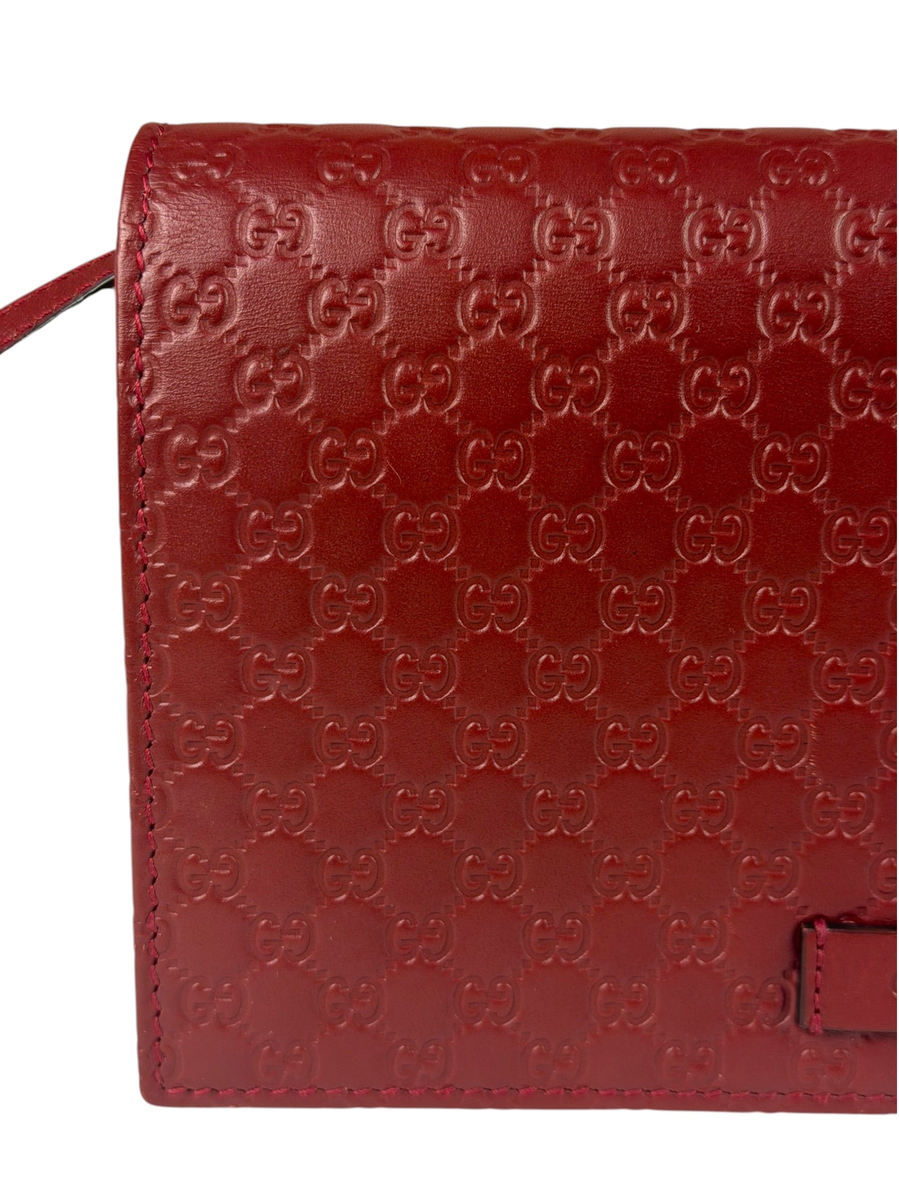 Gucci Red Micro GG Leather Crossbody Wallet