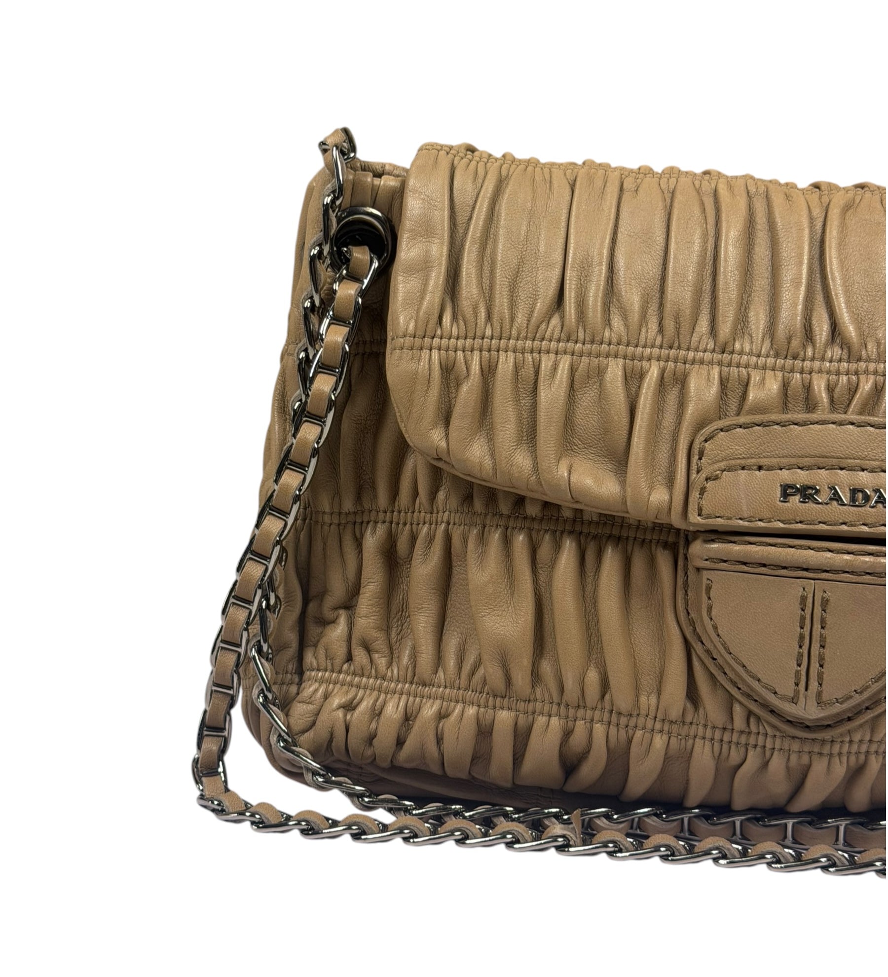 Prada Beige Nappa Leather Gaufre Chain Shoulder Bag