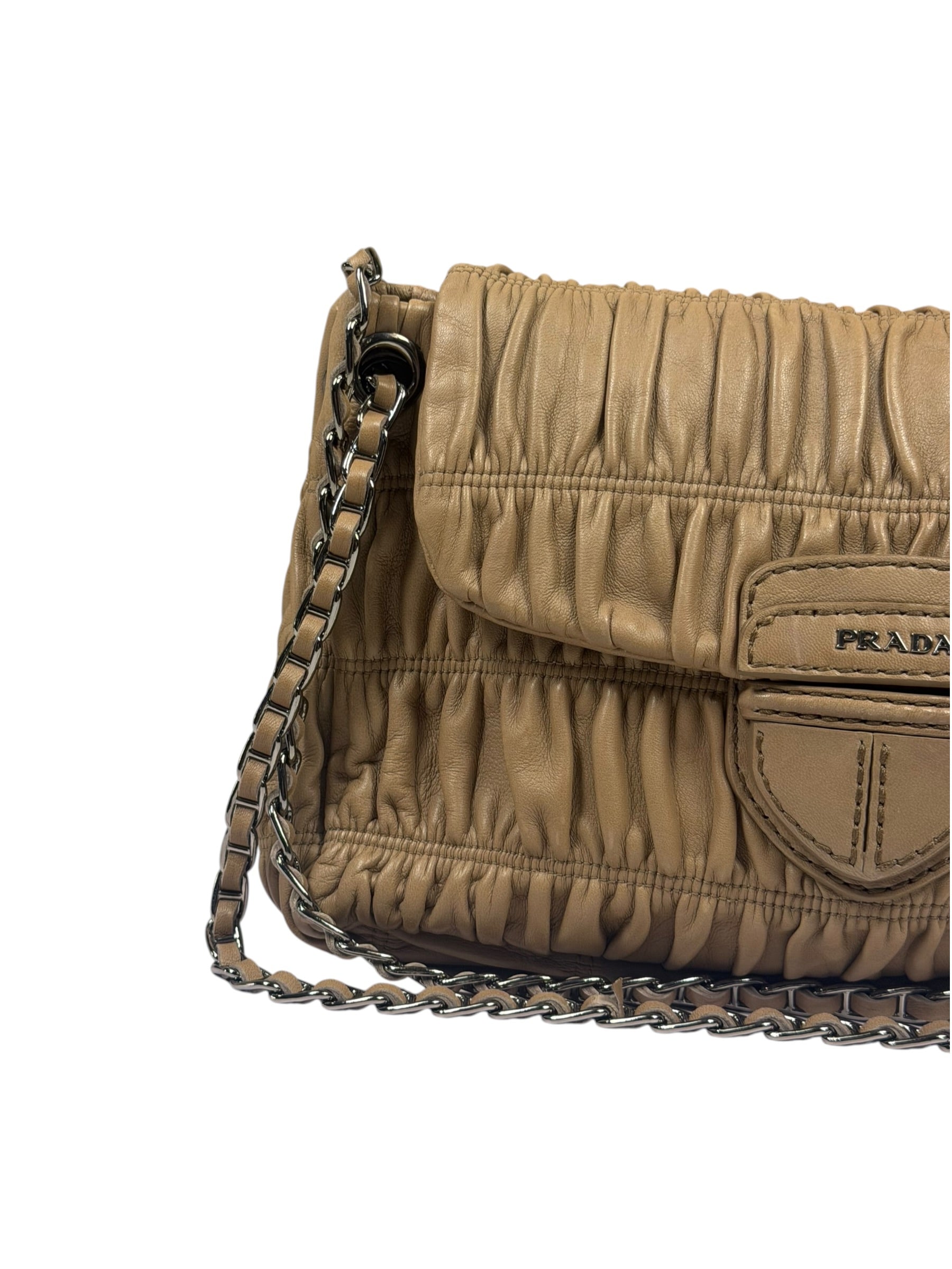 Prada Beige Nappa Leather Gaufre Chain Shoulder Bag